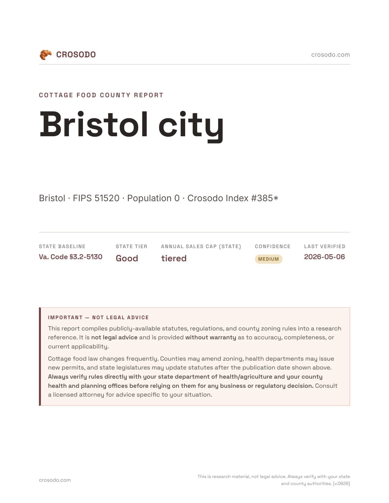 Cover of Bristol city county cottage food report