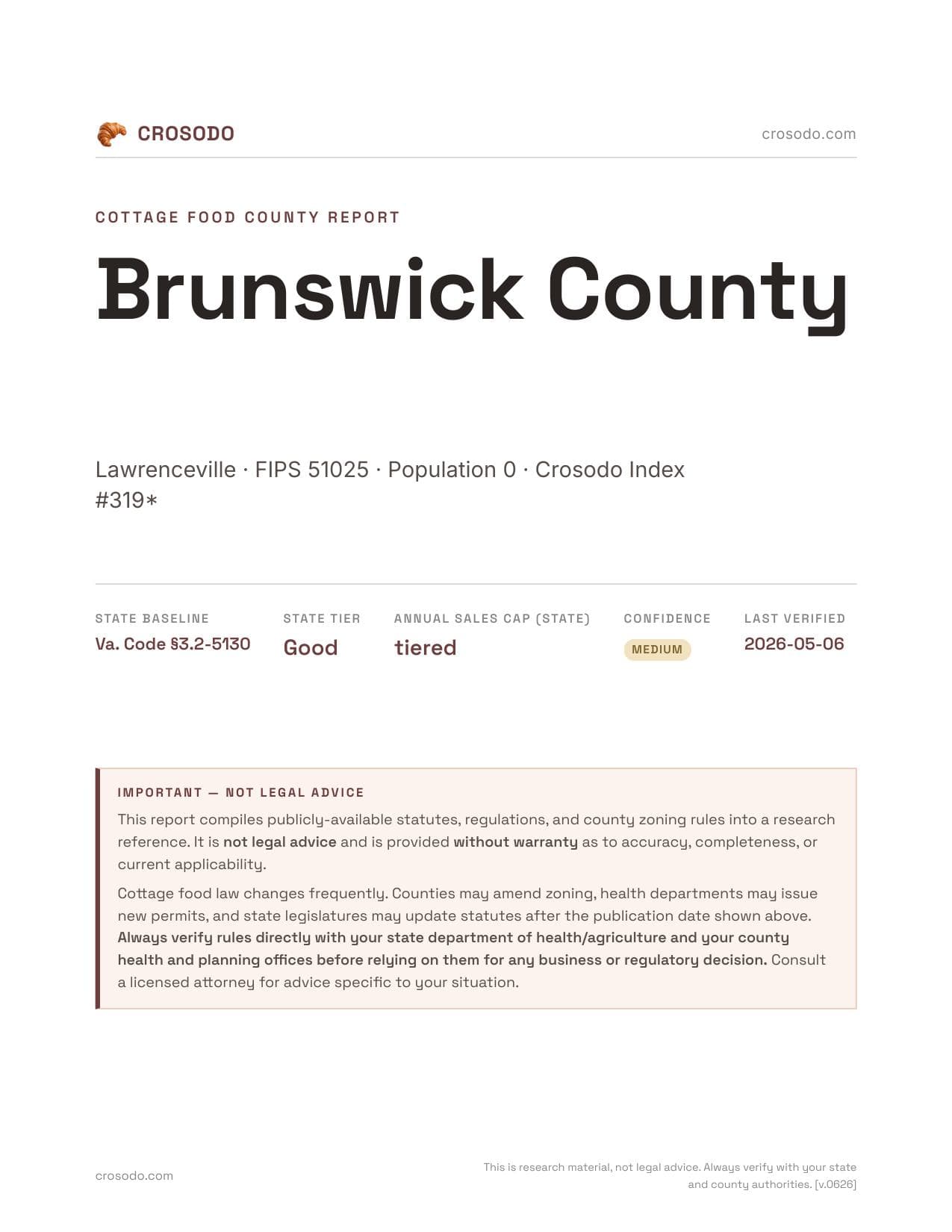 Cover of Brunswick County county cottage food report