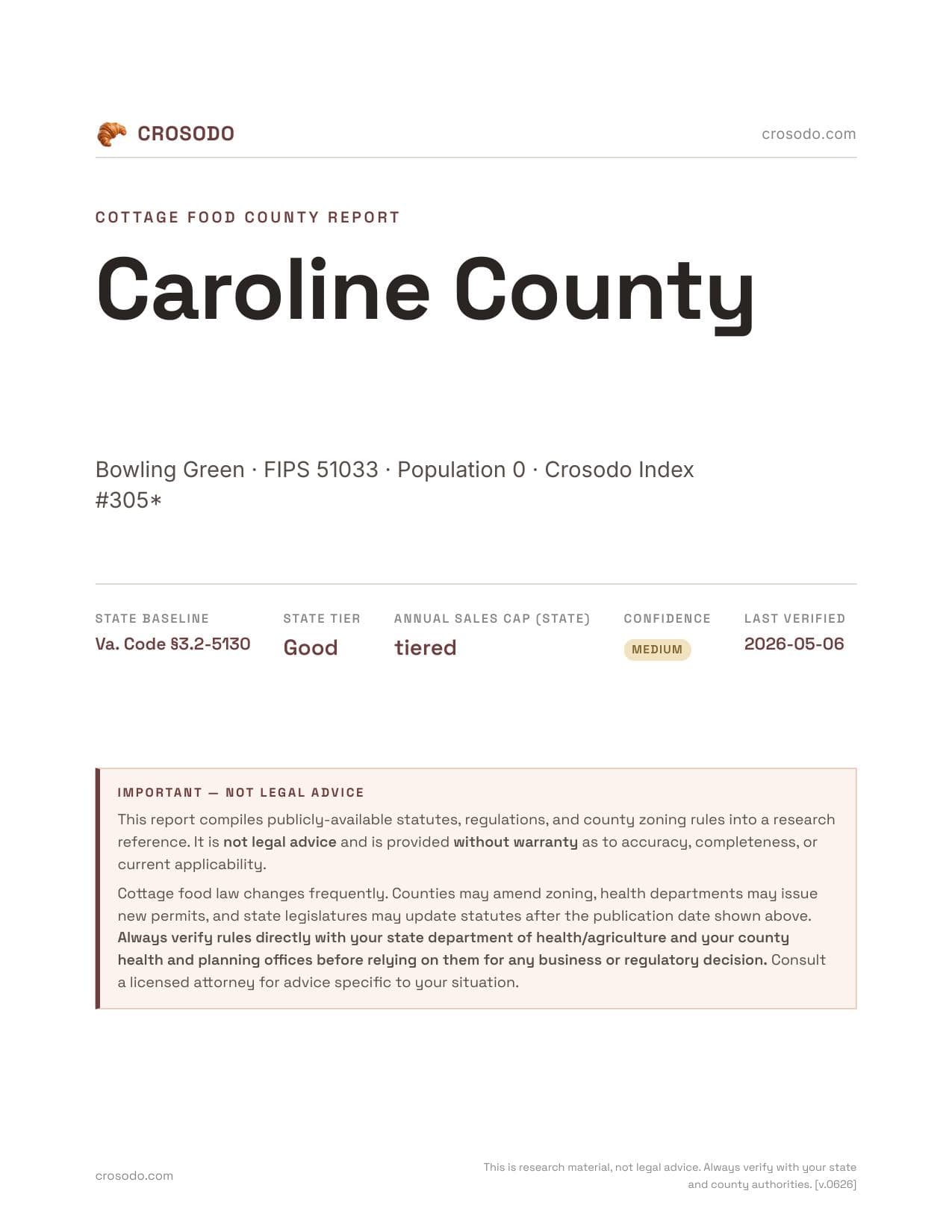 Cover of Caroline County county cottage food report