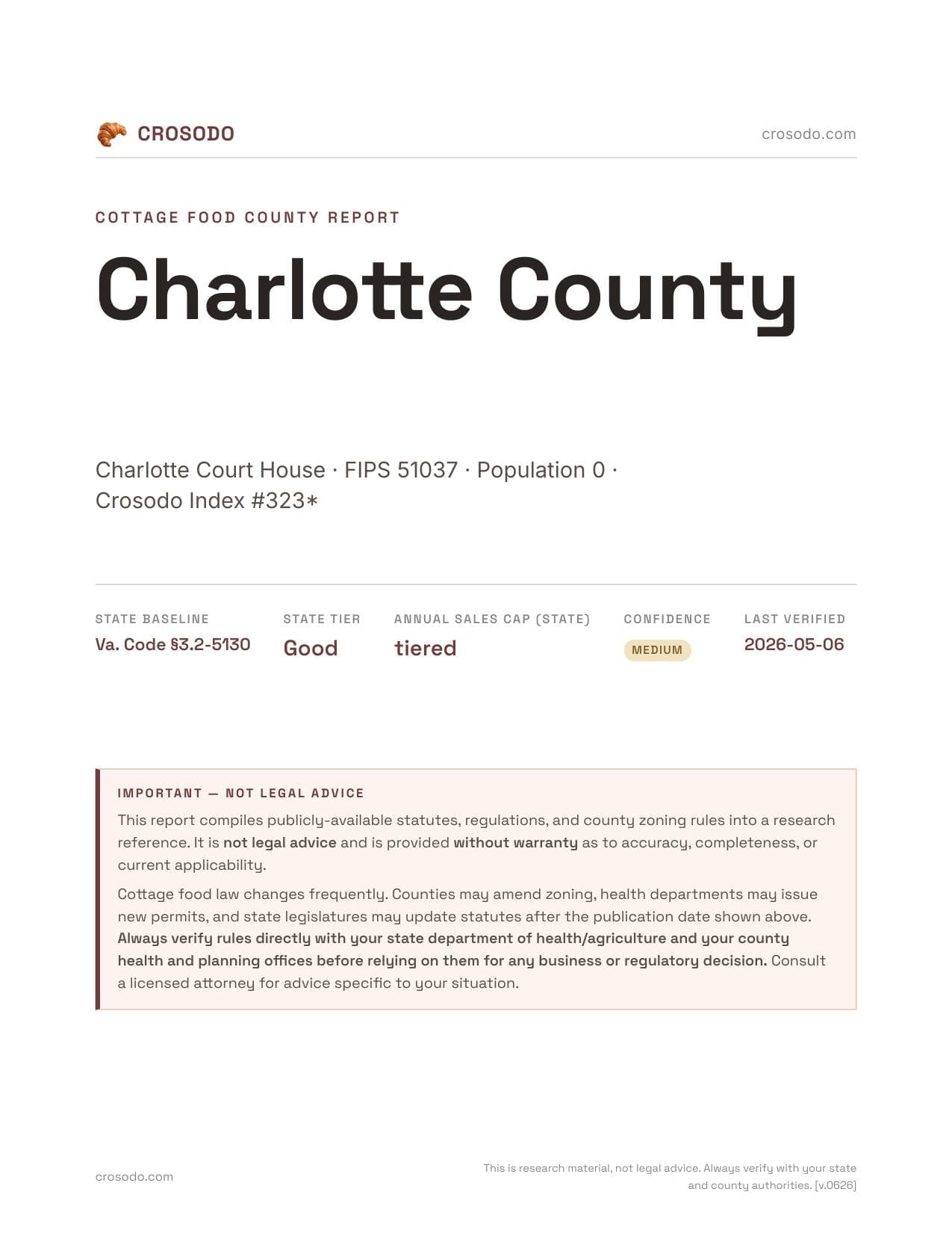 Cover of Charlotte County county cottage food report