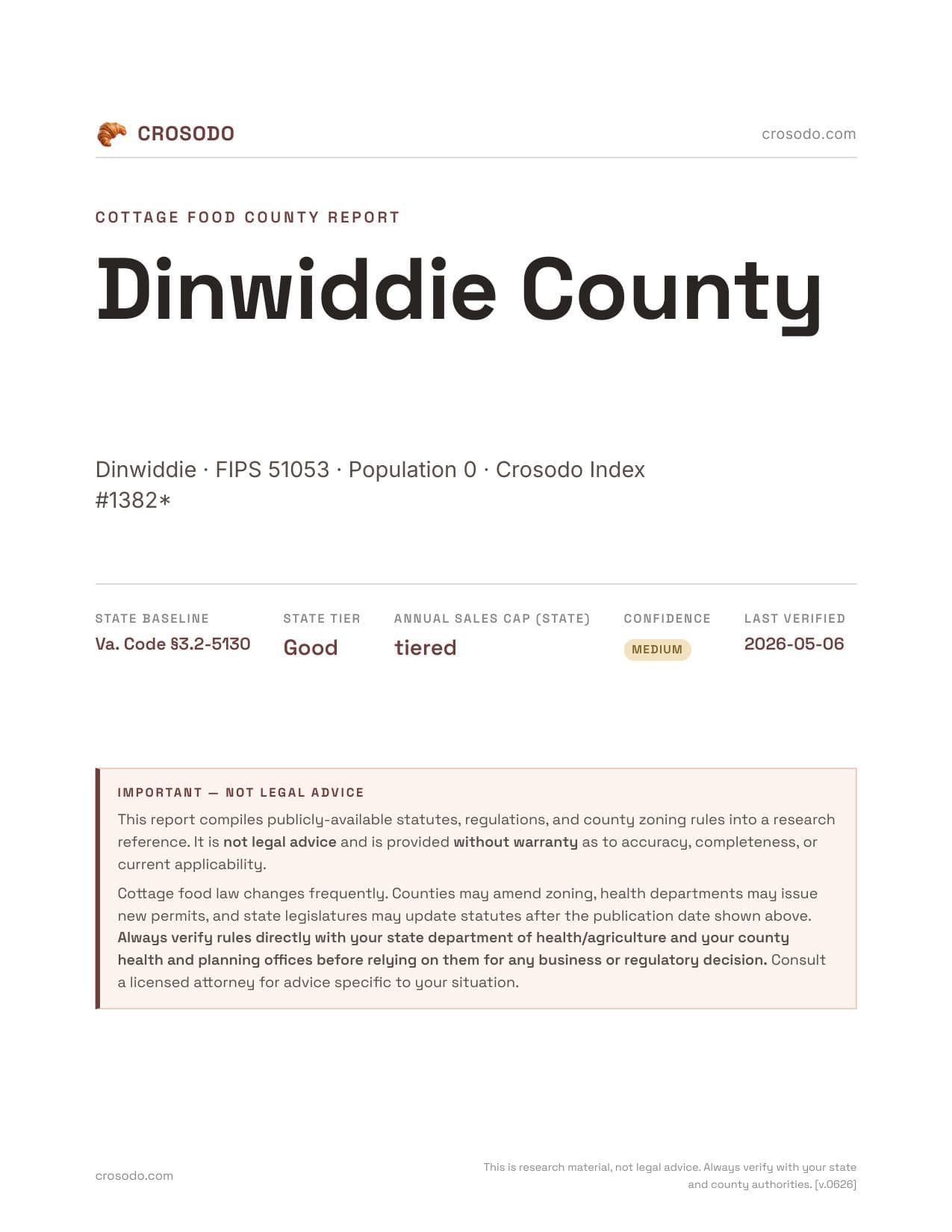 Cover of Dinwiddie County county cottage food report