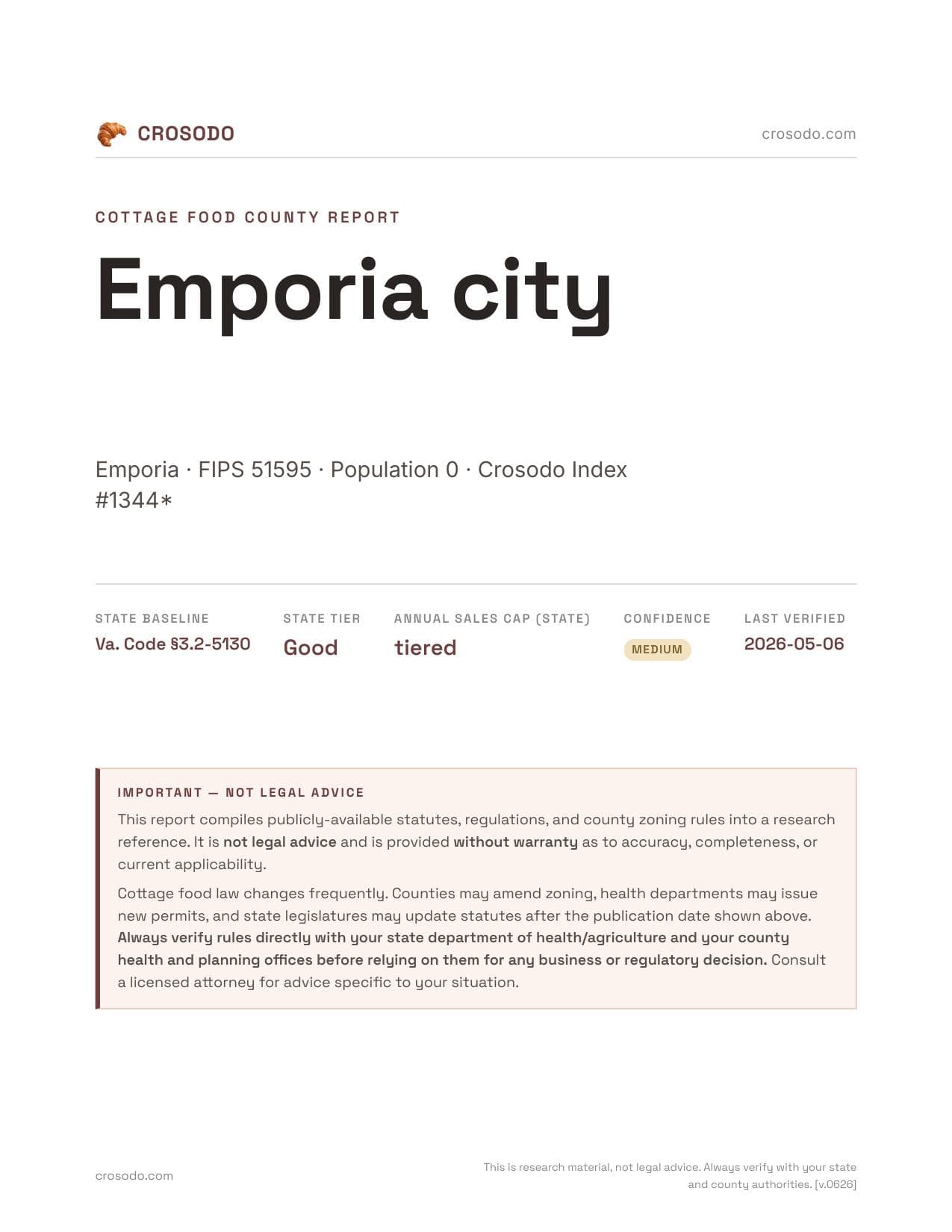 Cover of Emporia city county cottage food report