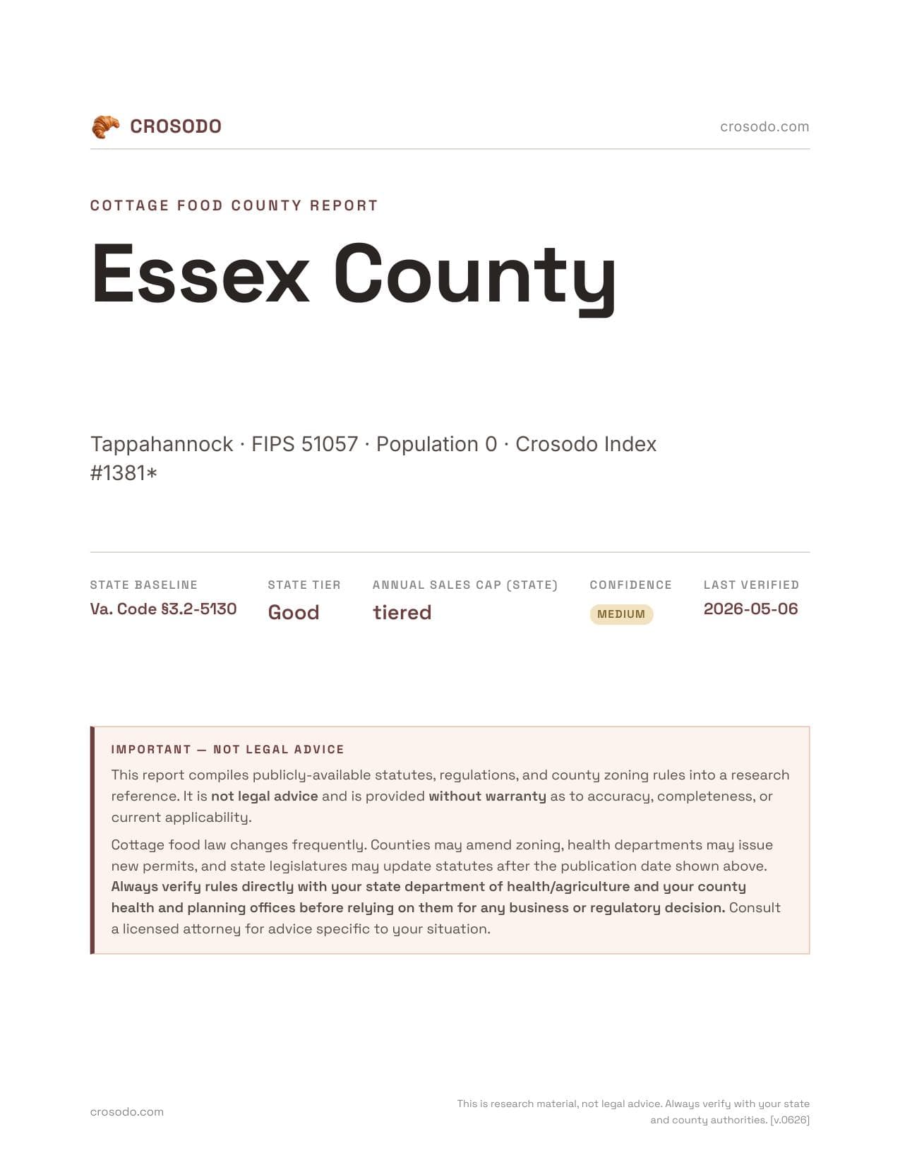 Cover of Essex County county cottage food report