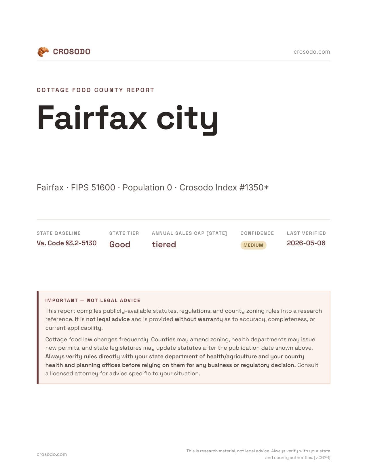Cover of Fairfax city county cottage food report