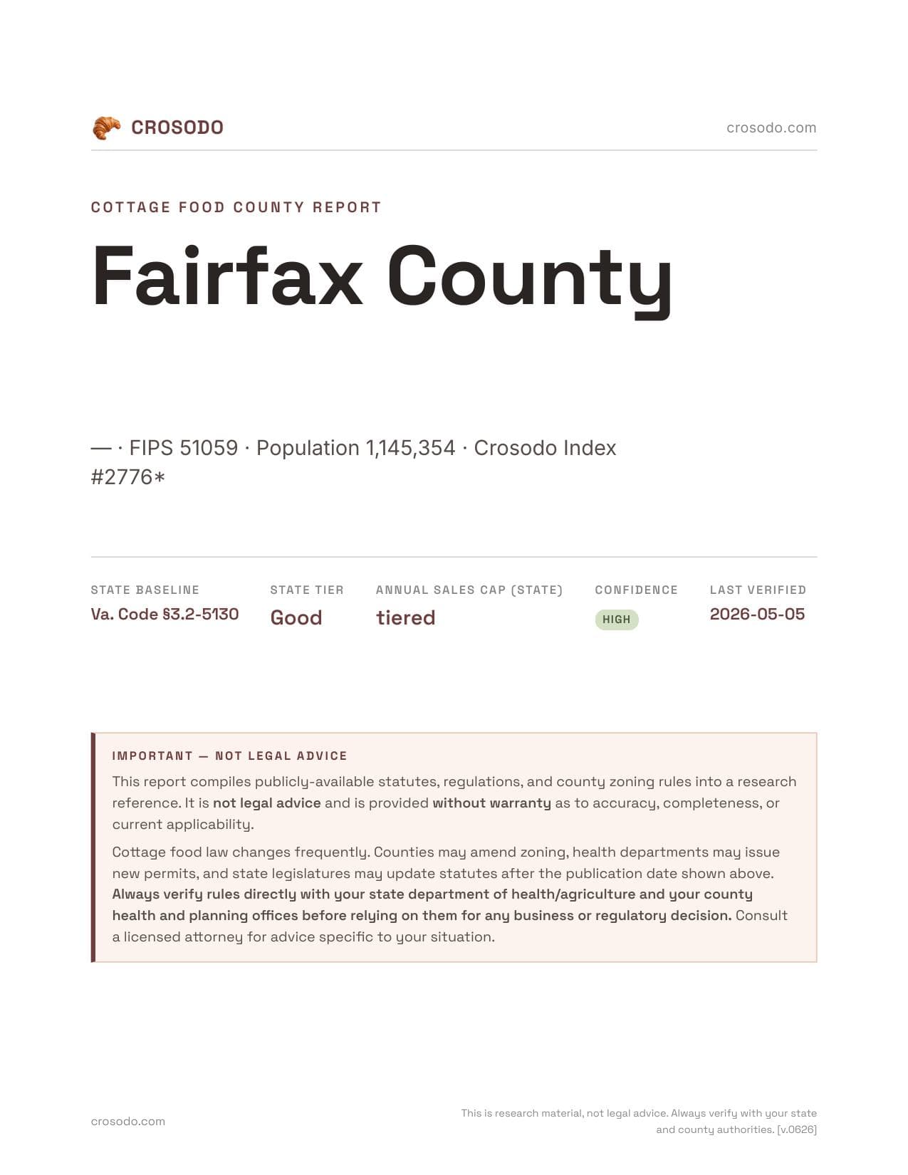 Cover of Fairfax County county cottage food report