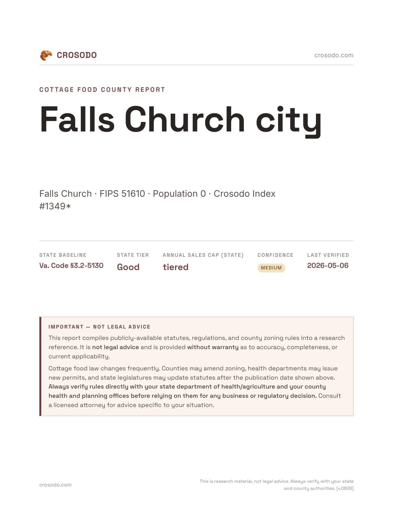 Cover of Falls Church city county cottage food report