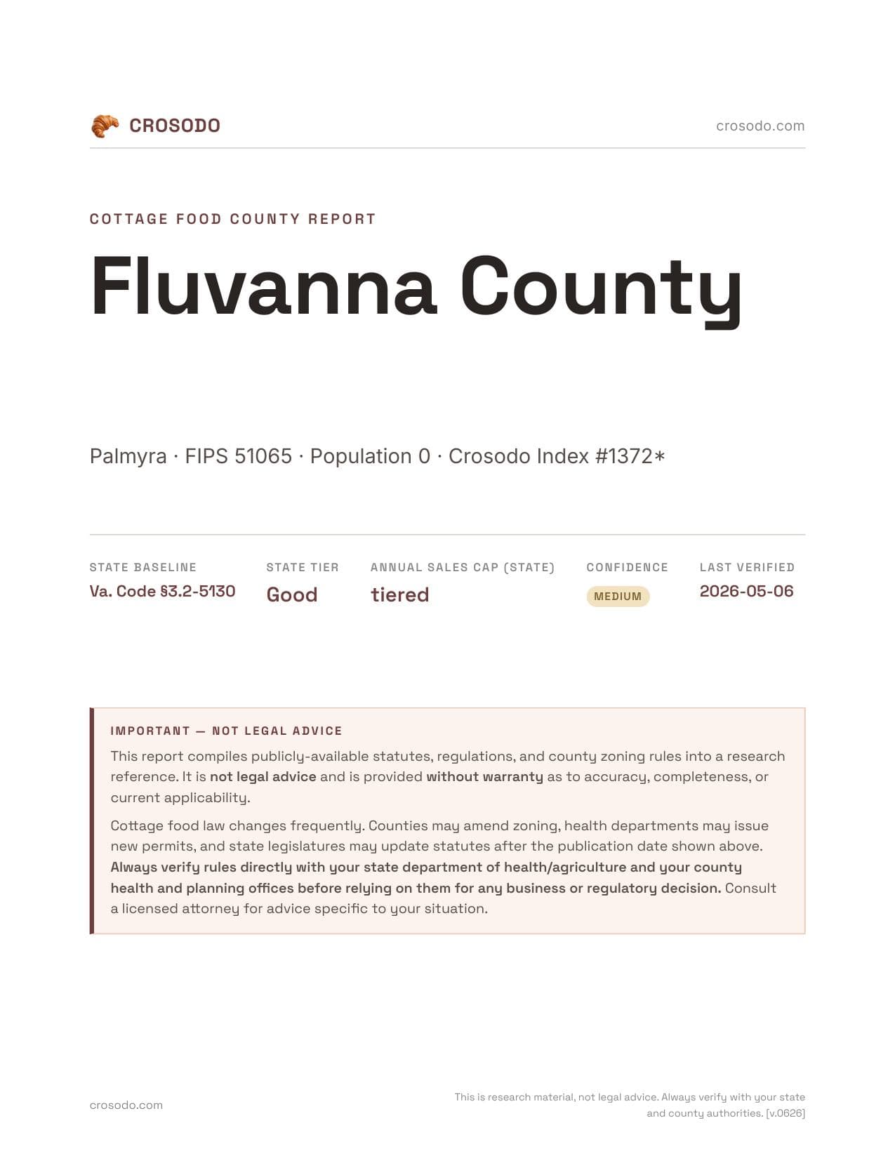 Cover of Fluvanna County county cottage food report