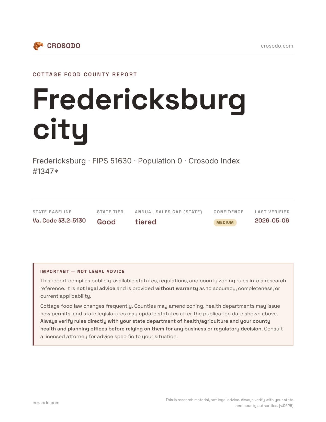 Cover of Fredericksburg city county cottage food report