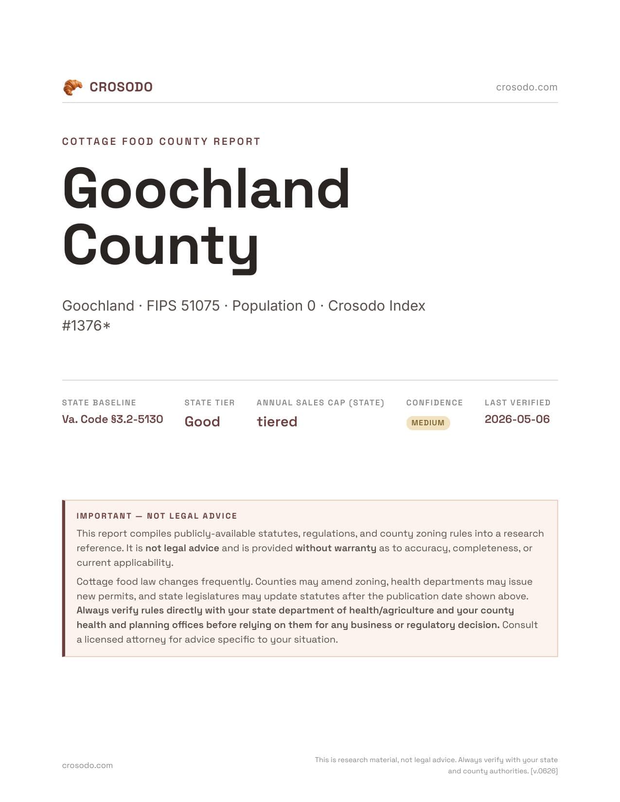 Cover of Goochland County county cottage food report