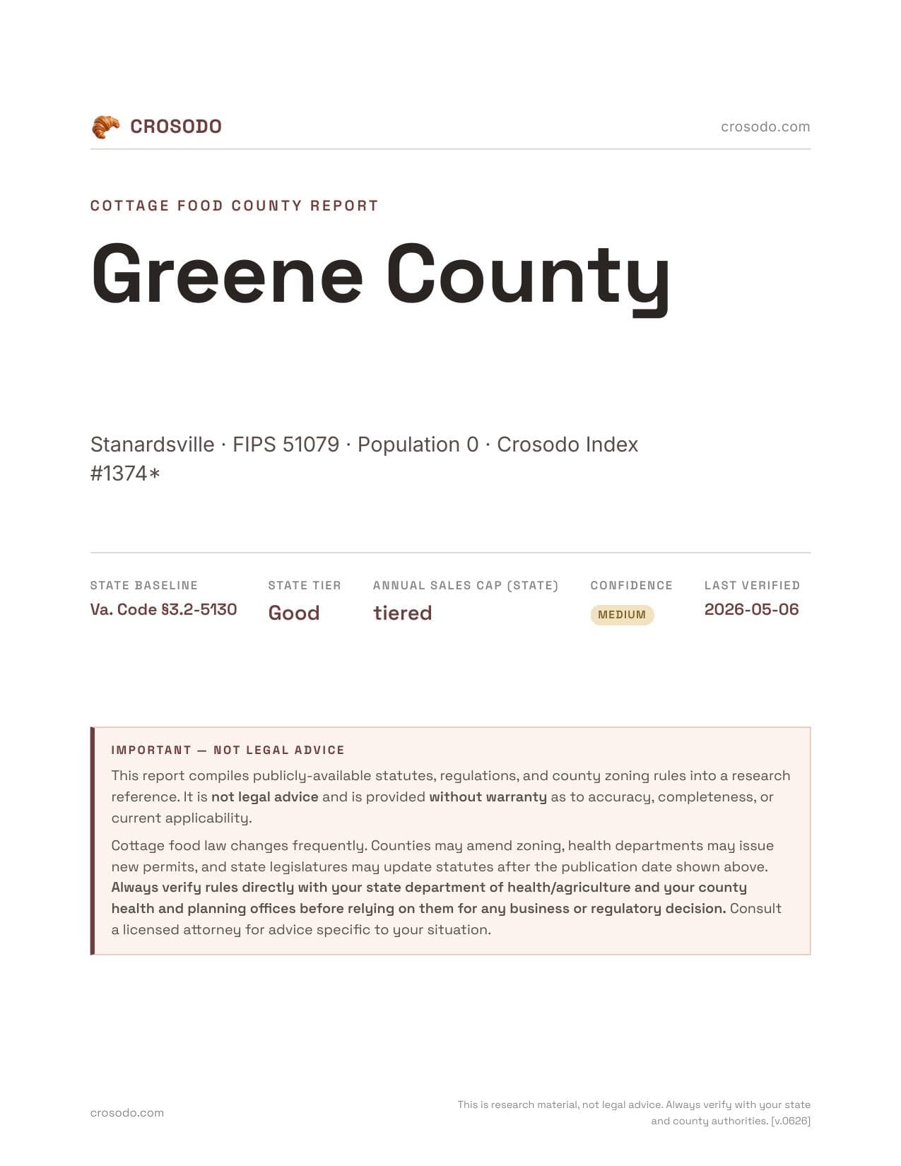 Cover of Greene County county cottage food report