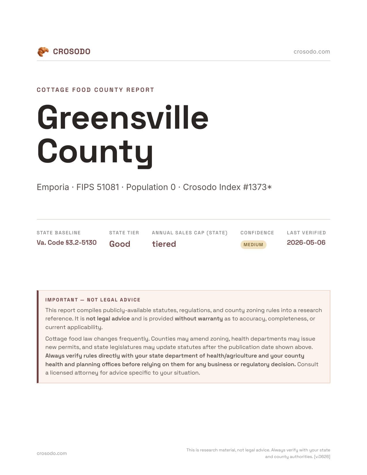 Cover of Greensville County county cottage food report