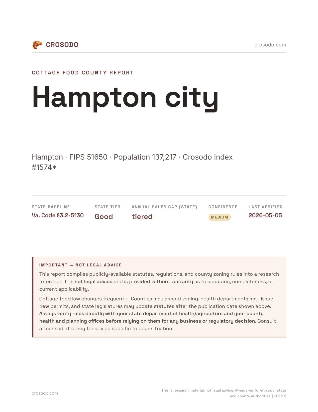 Cover of Hampton city county cottage food report