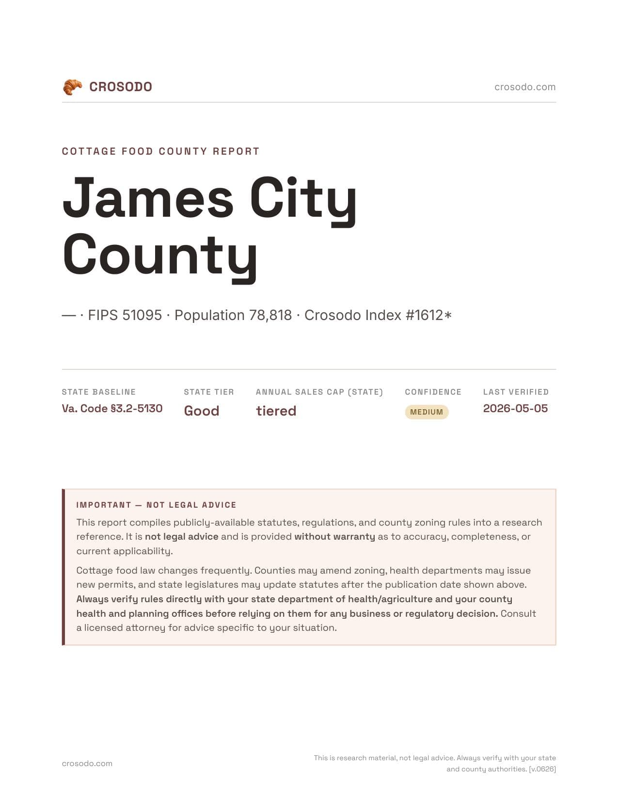 Cover of James City County county cottage food report