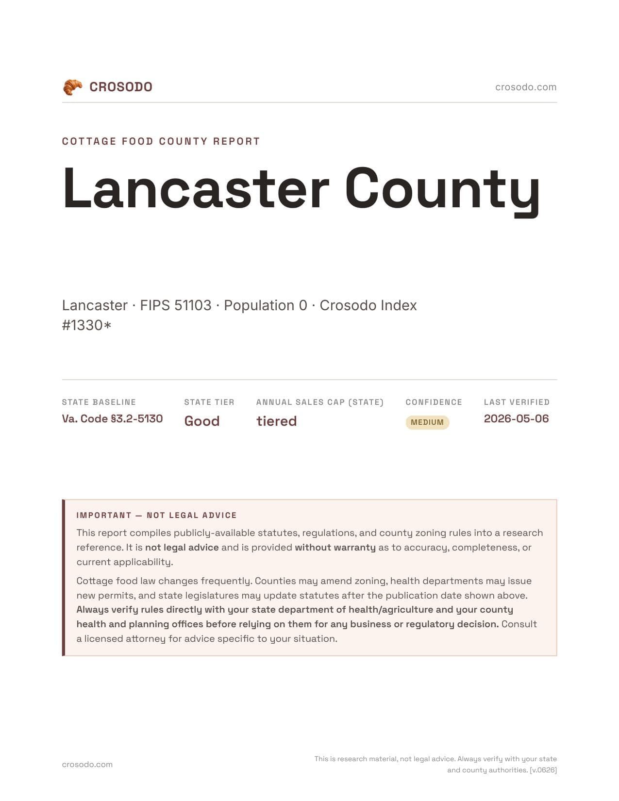 Cover of Lancaster County county cottage food report