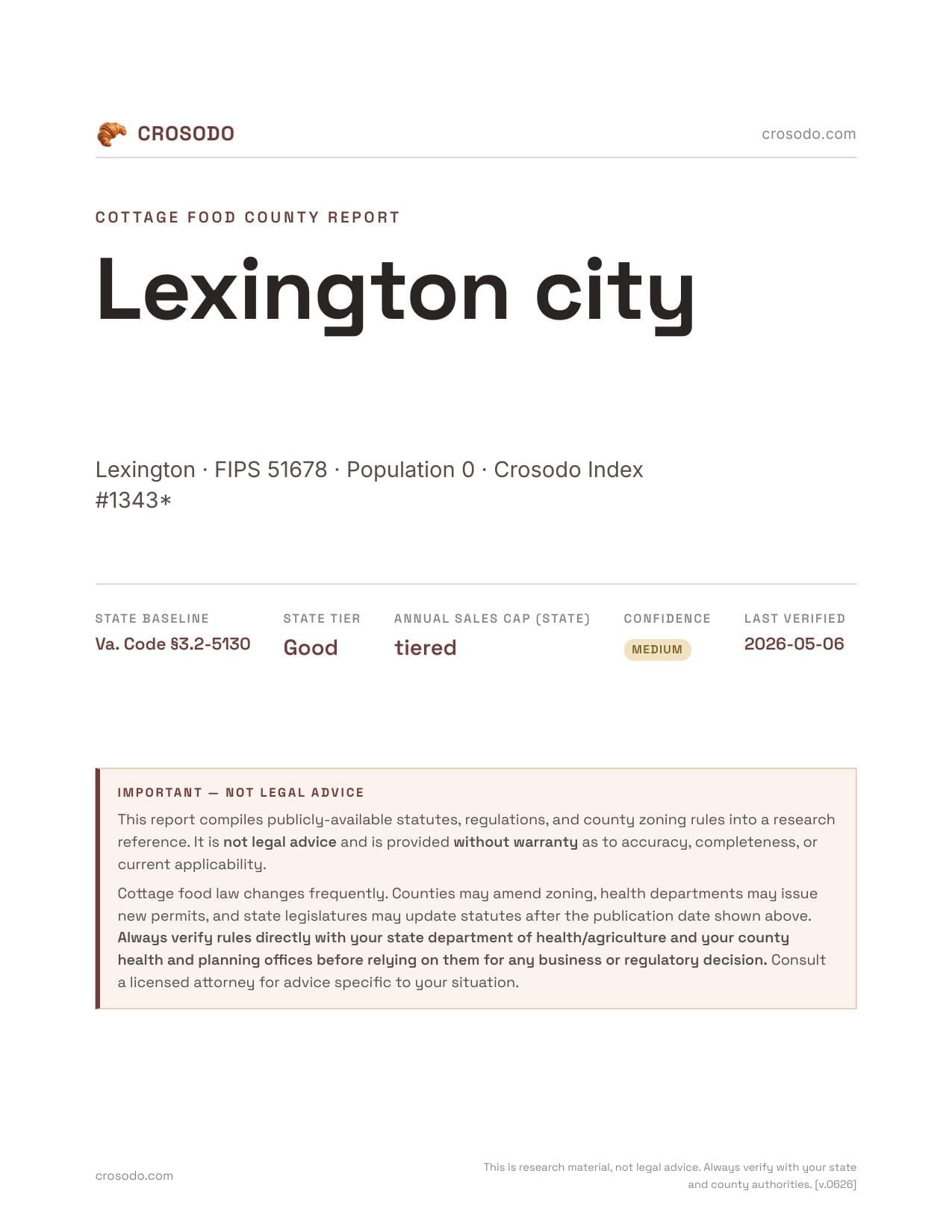 Cover of Lexington city county cottage food report