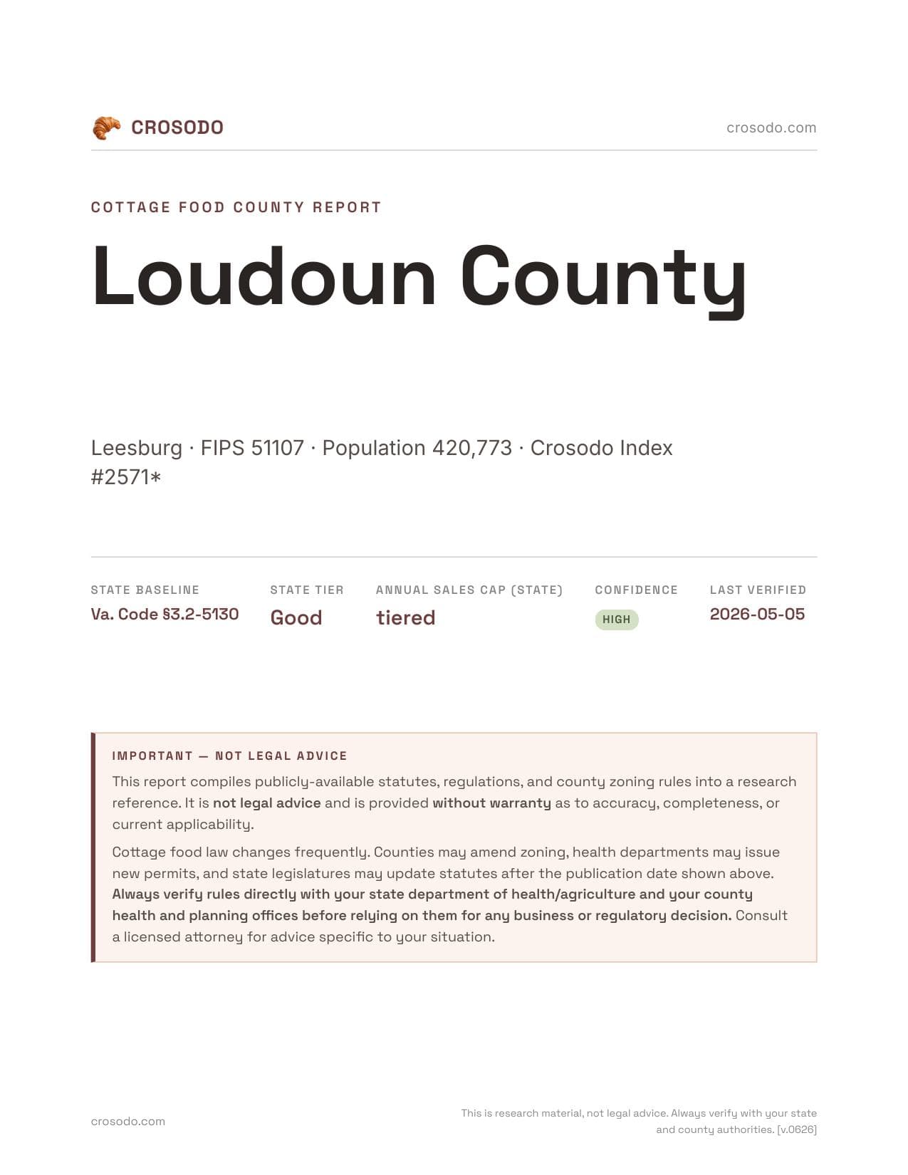 Cover of Loudoun County county cottage food report