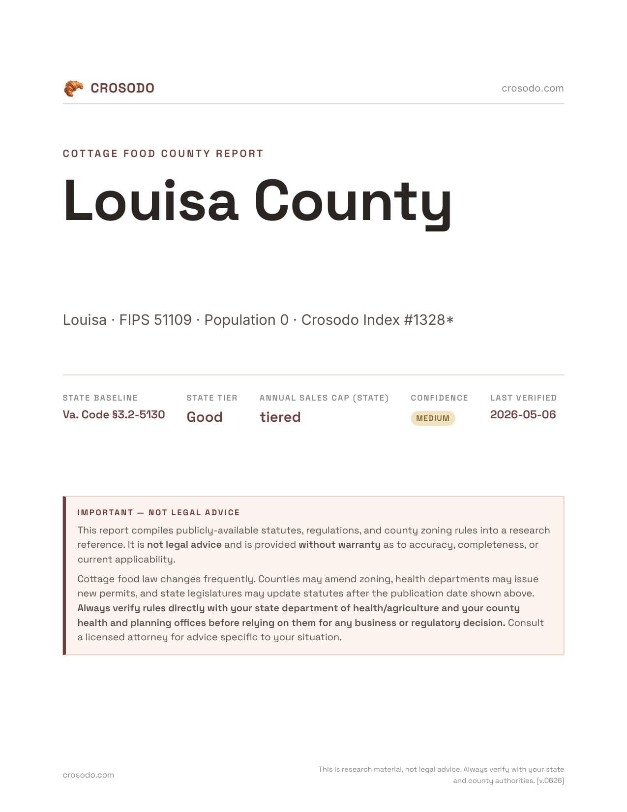 Cover of Louisa County county cottage food report