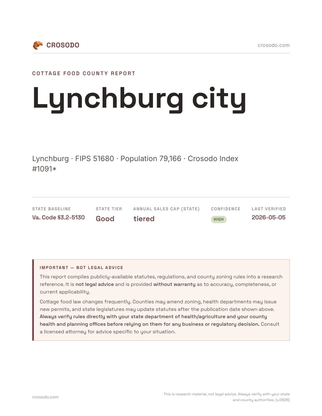 Cover of Lynchburg city county cottage food report