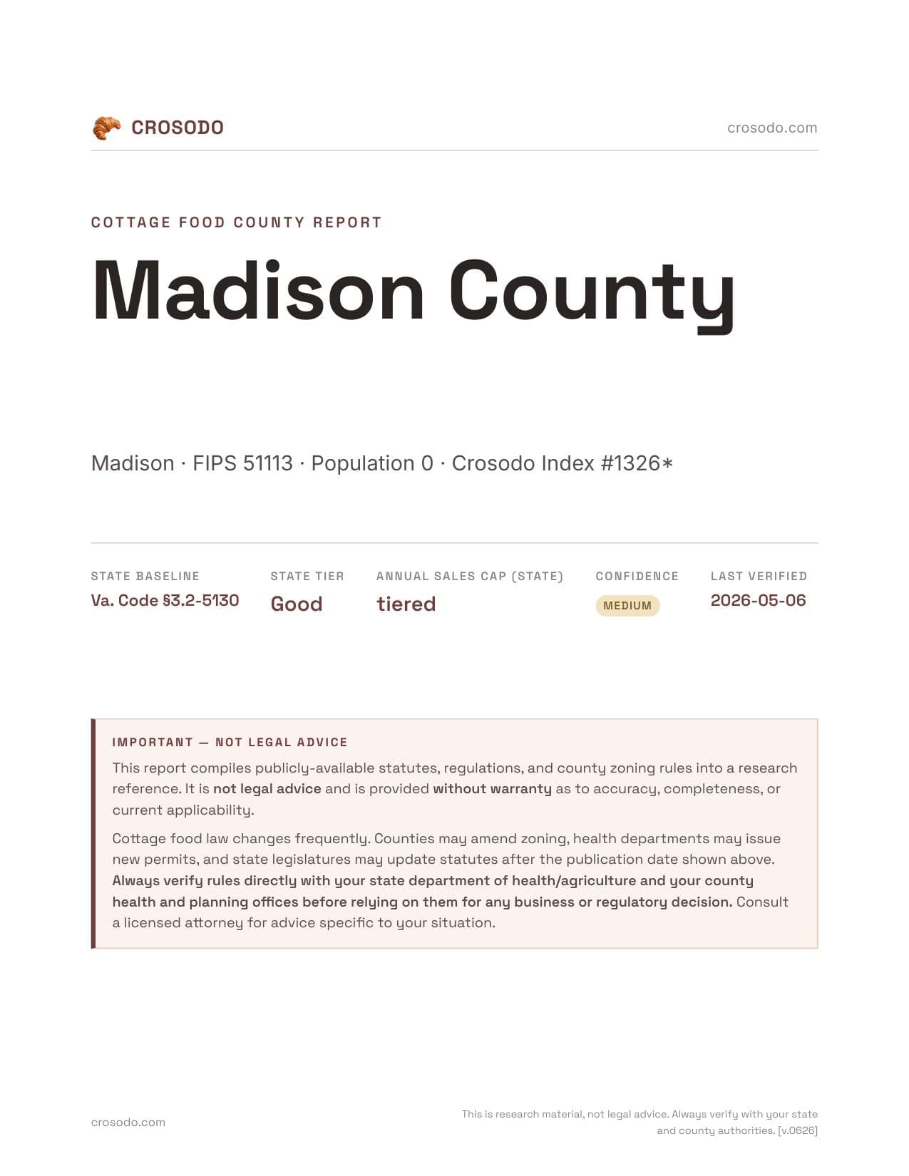 Cover of Madison County county cottage food report