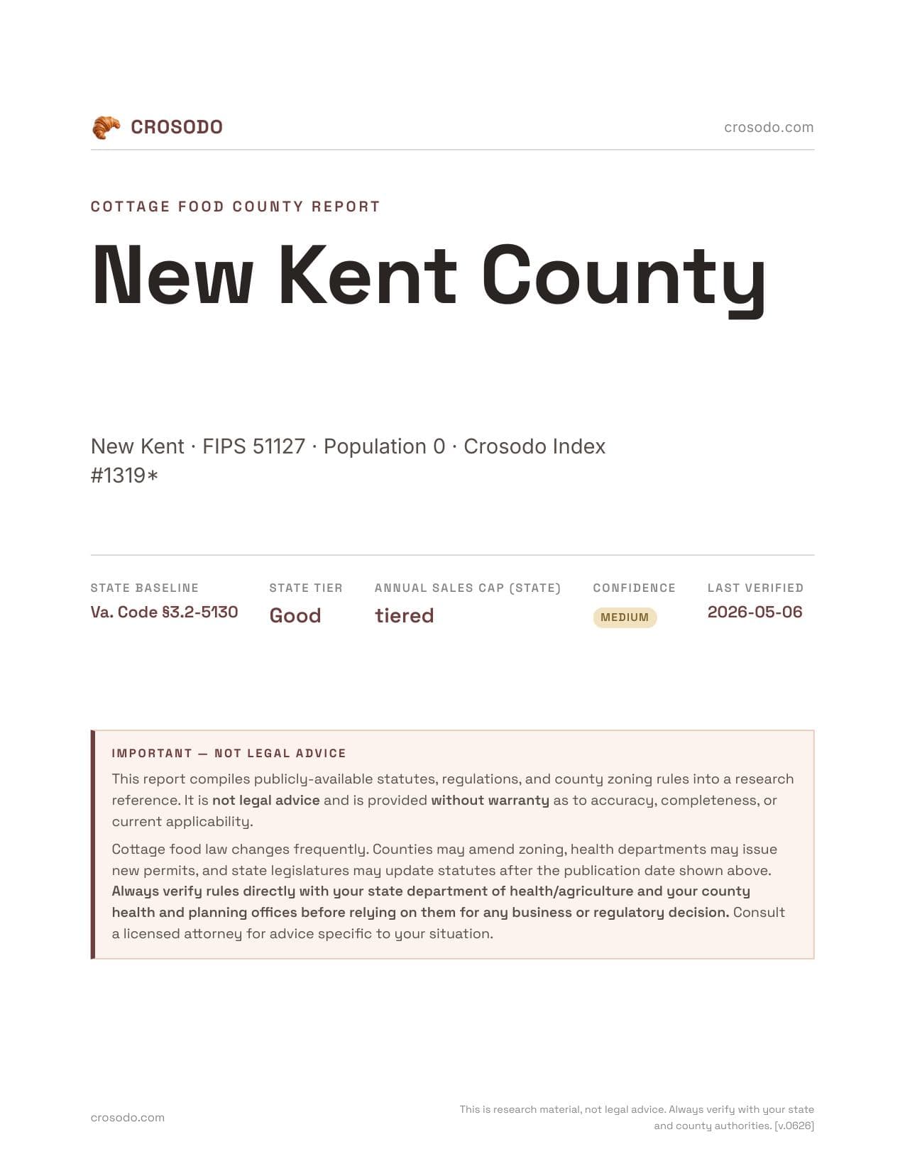 Cover of New Kent County county cottage food report