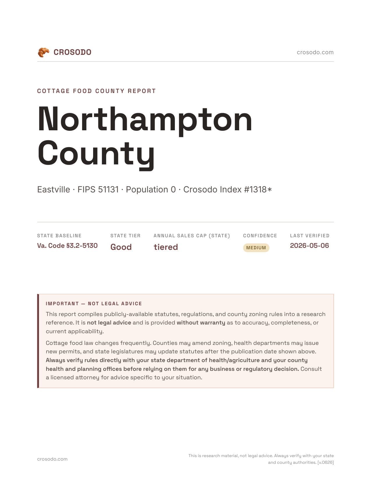 Cover of Northampton County county cottage food report