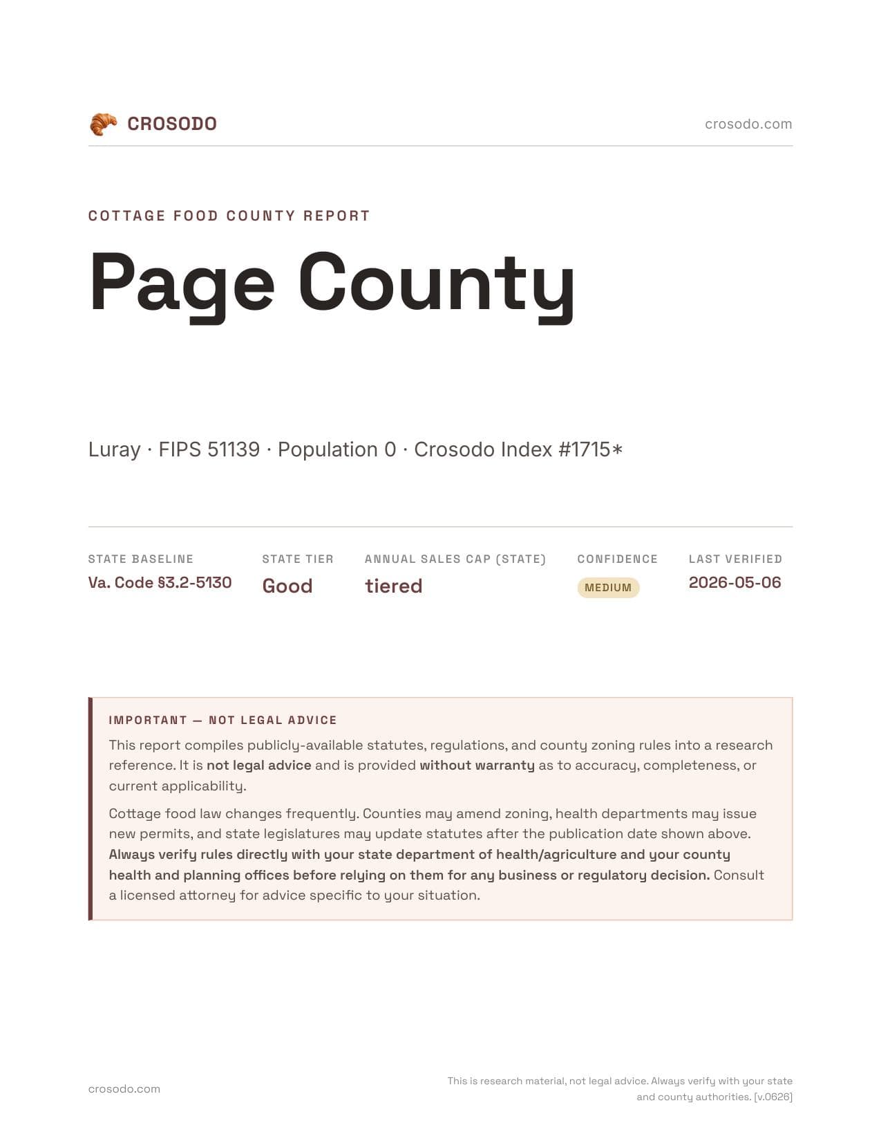 Cover of Page County county cottage food report