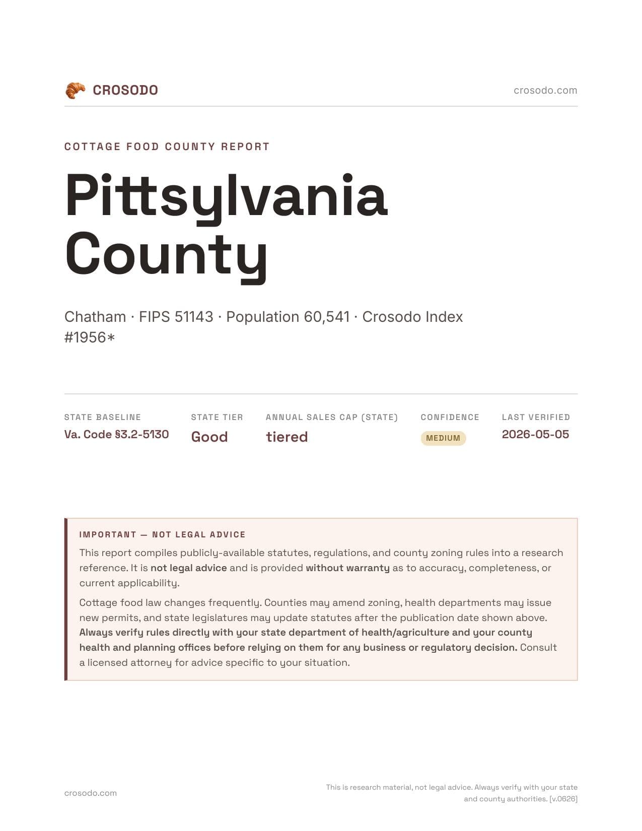 Cover of Pittsylvania County county cottage food report