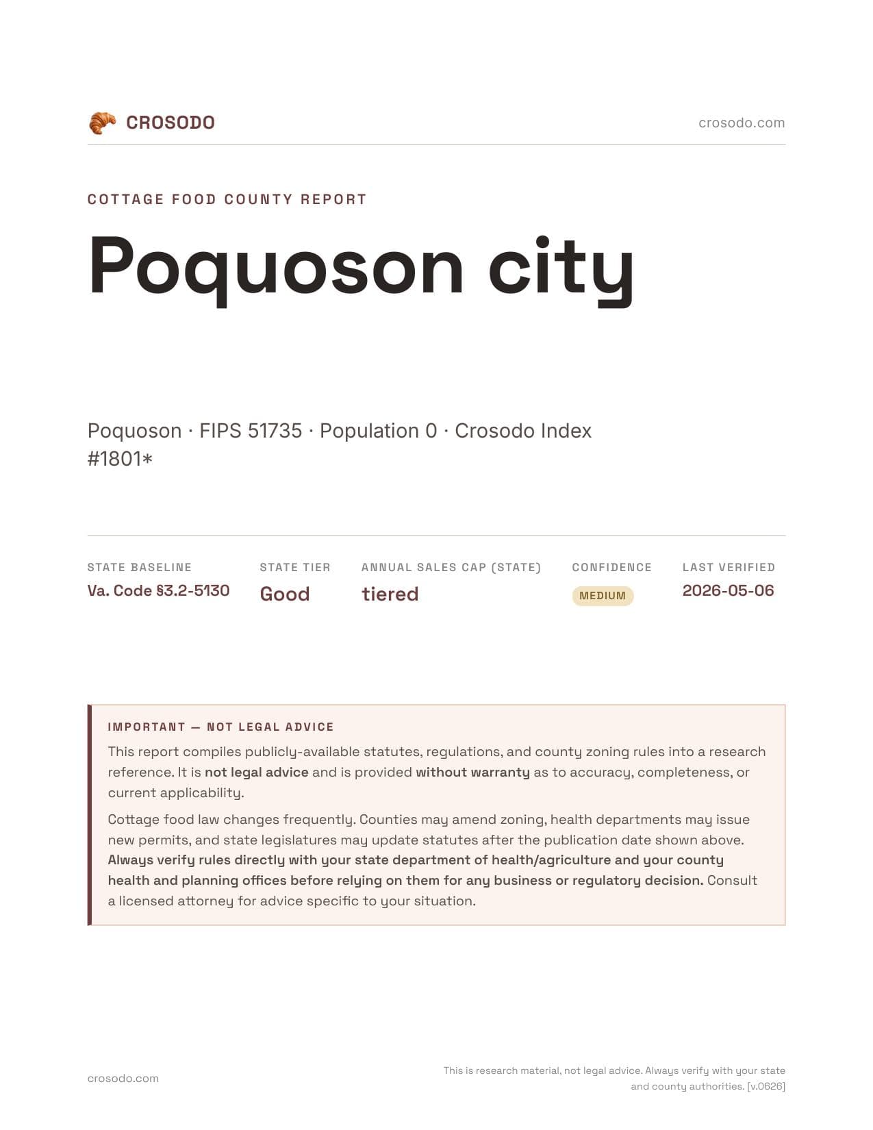 Cover of Poquoson city county cottage food report
