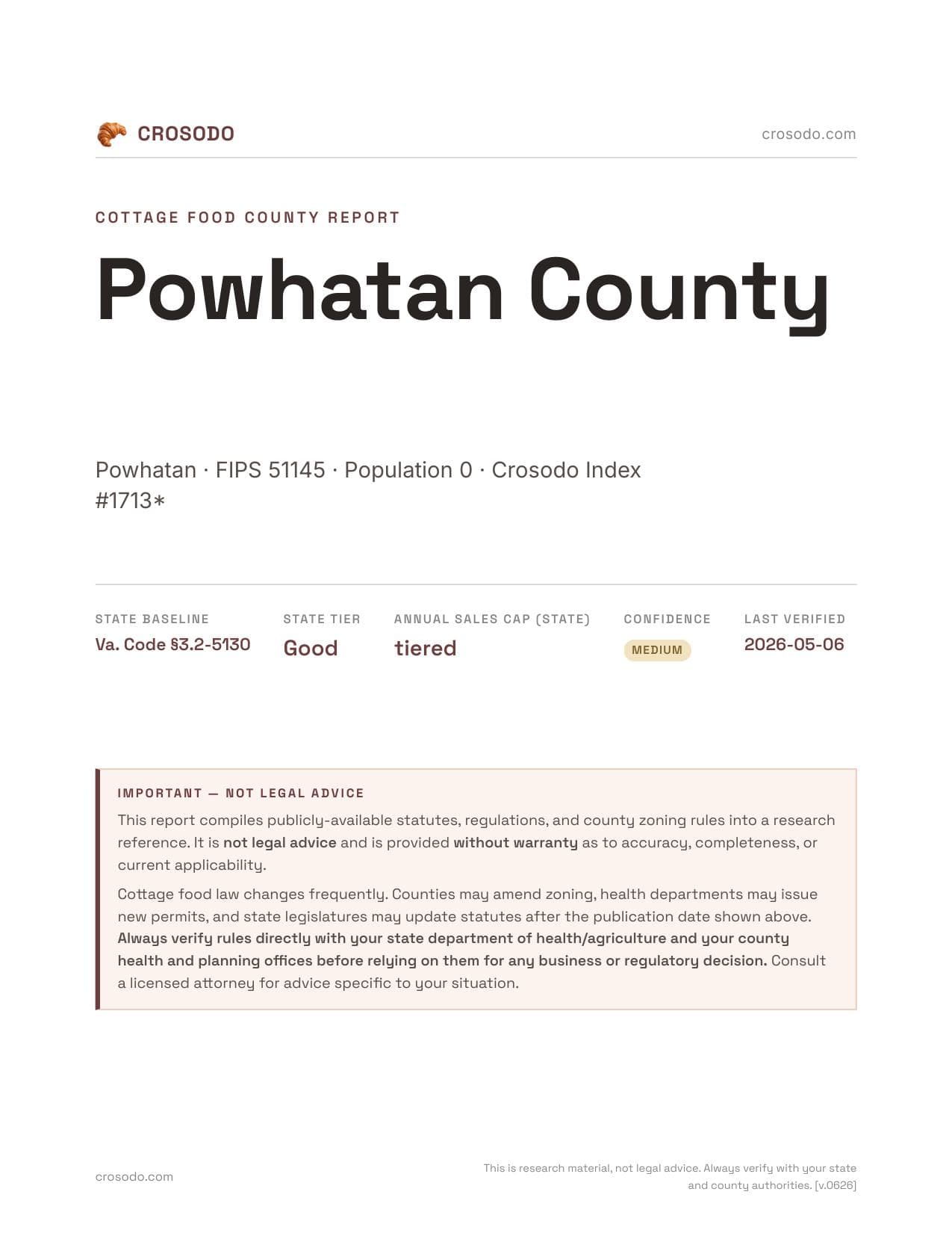 Cover of Powhatan County county cottage food report