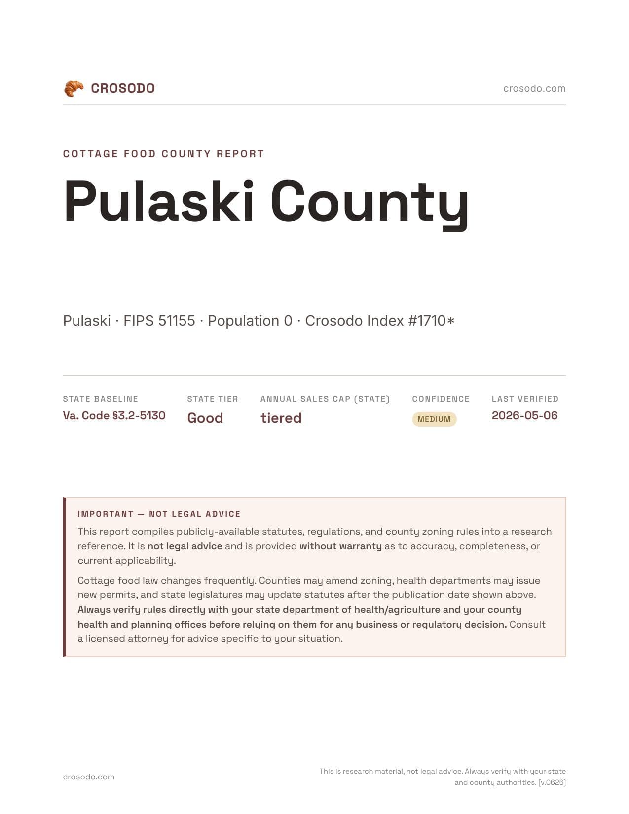Cover of Pulaski County county cottage food report