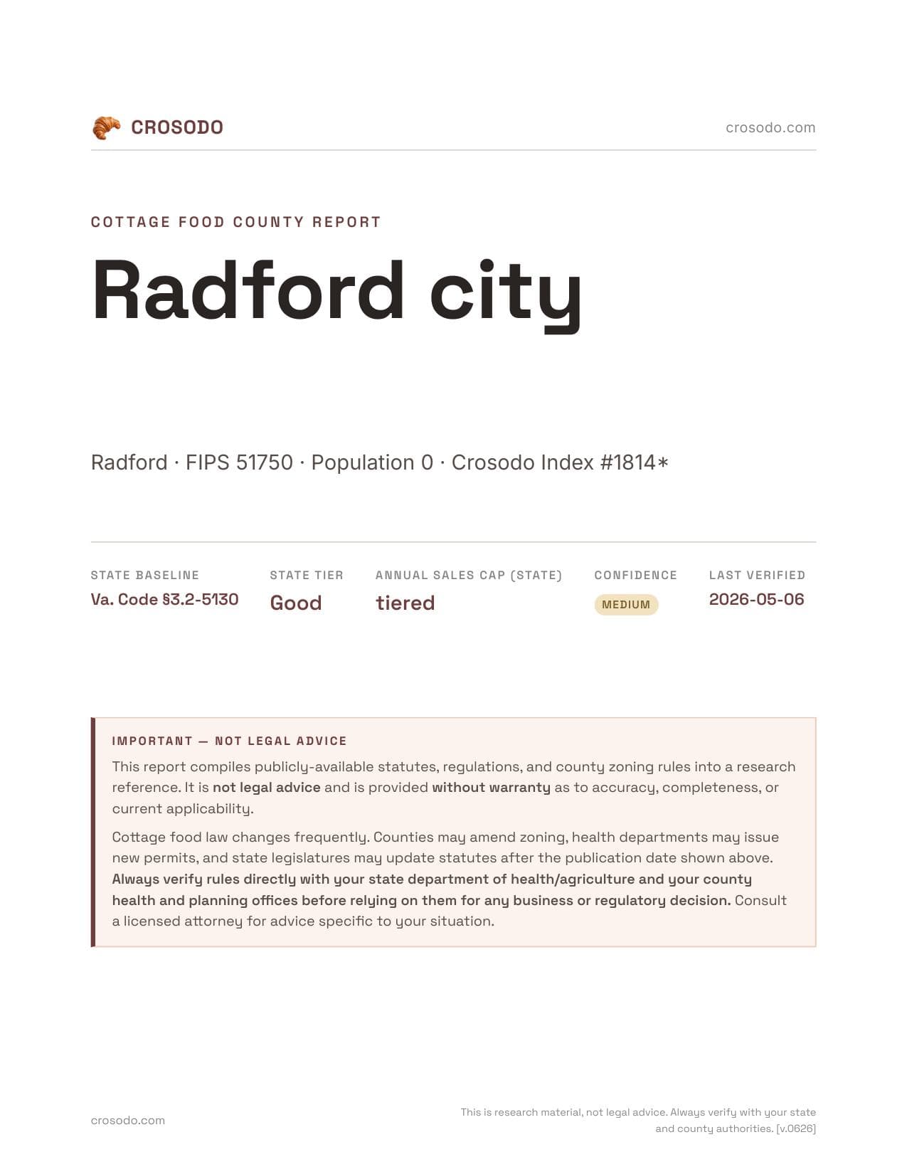 Cover of Radford city county cottage food report