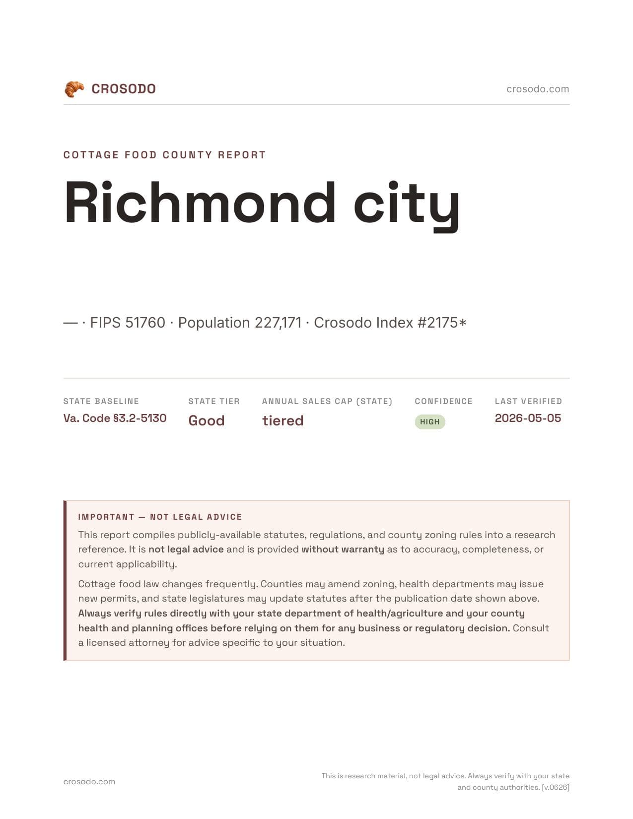 Cover of Richmond city county cottage food report