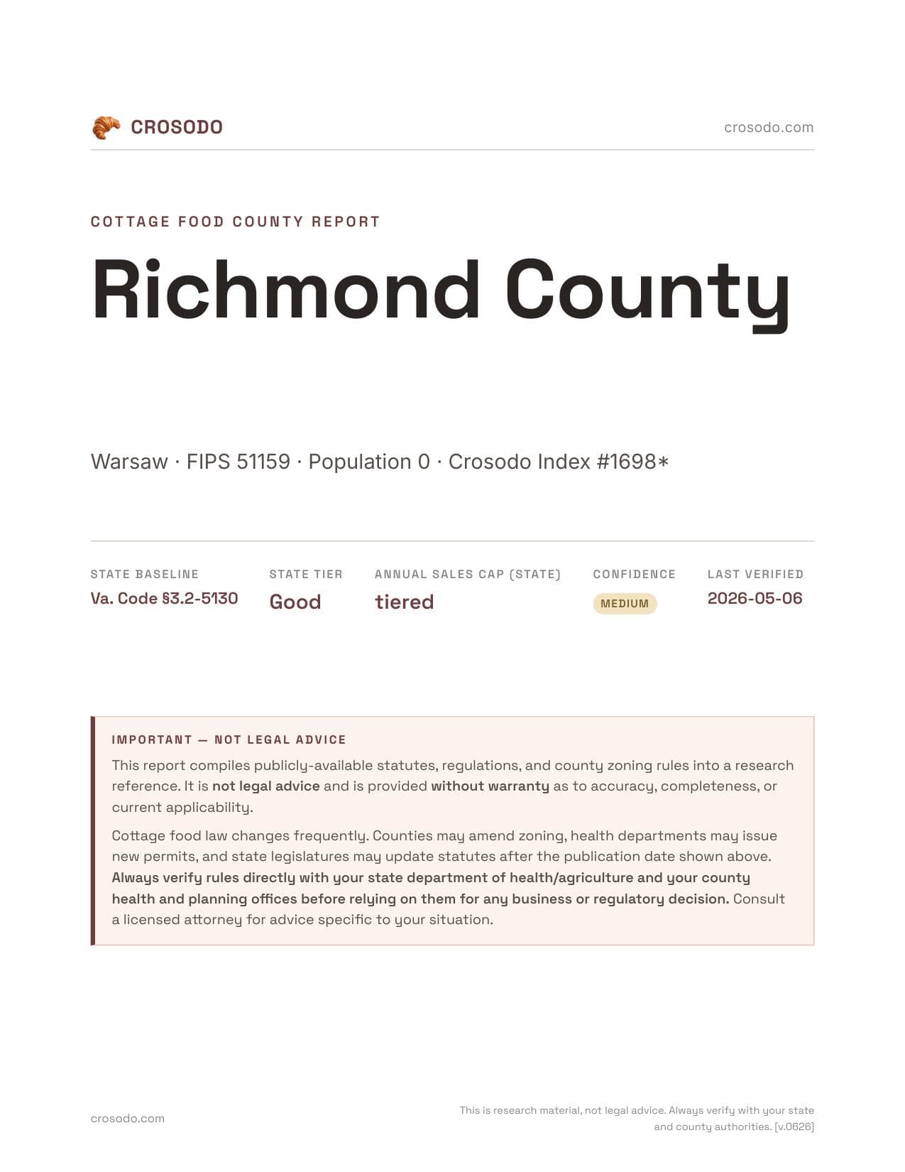 Cover of Richmond County county cottage food report