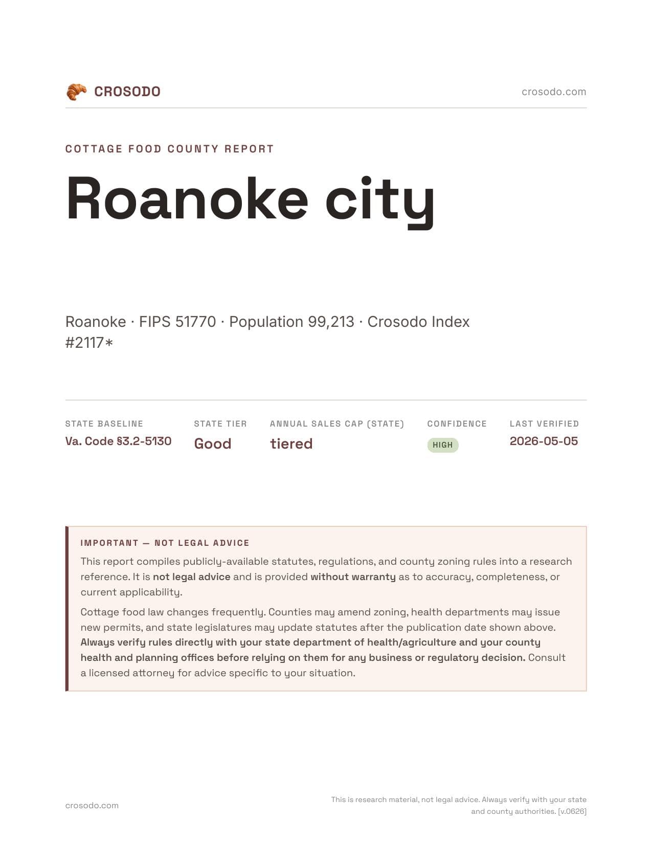 Cover of Roanoke city county cottage food report