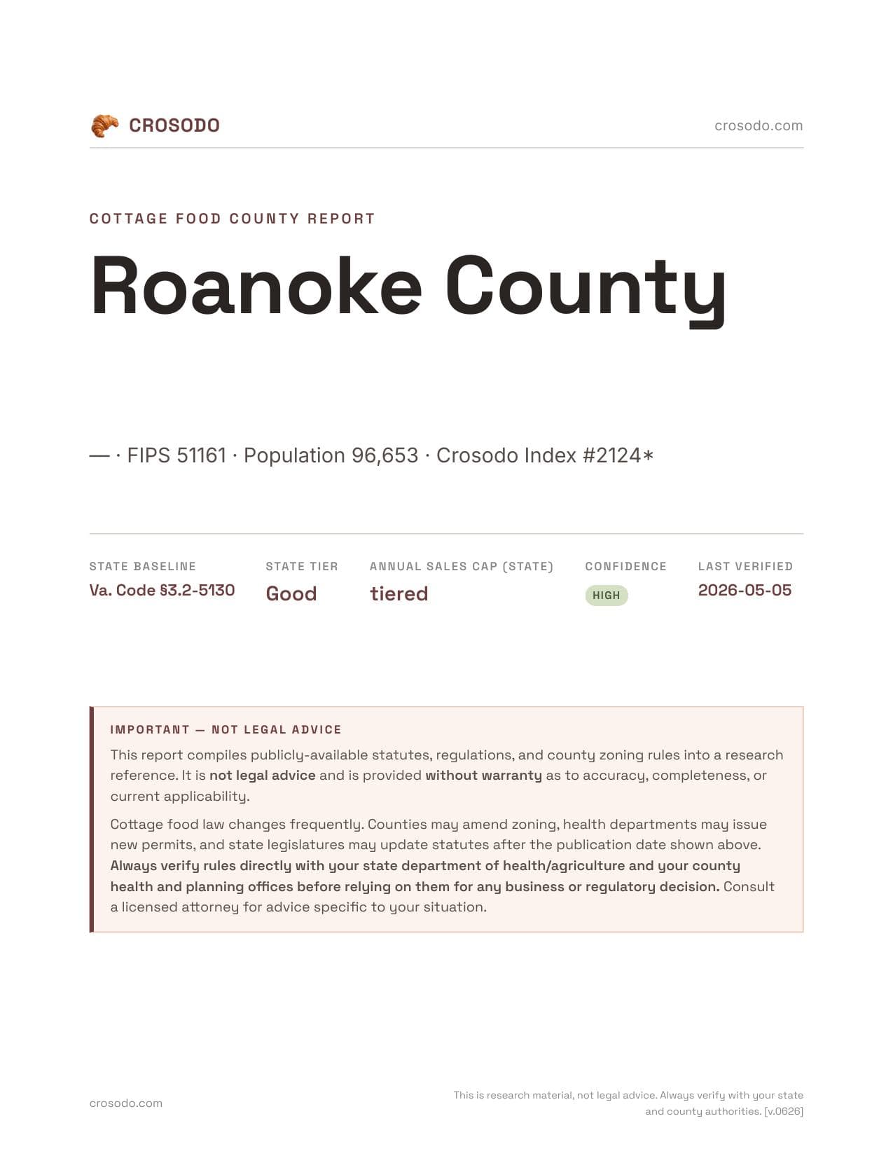 Cover of Roanoke County county cottage food report
