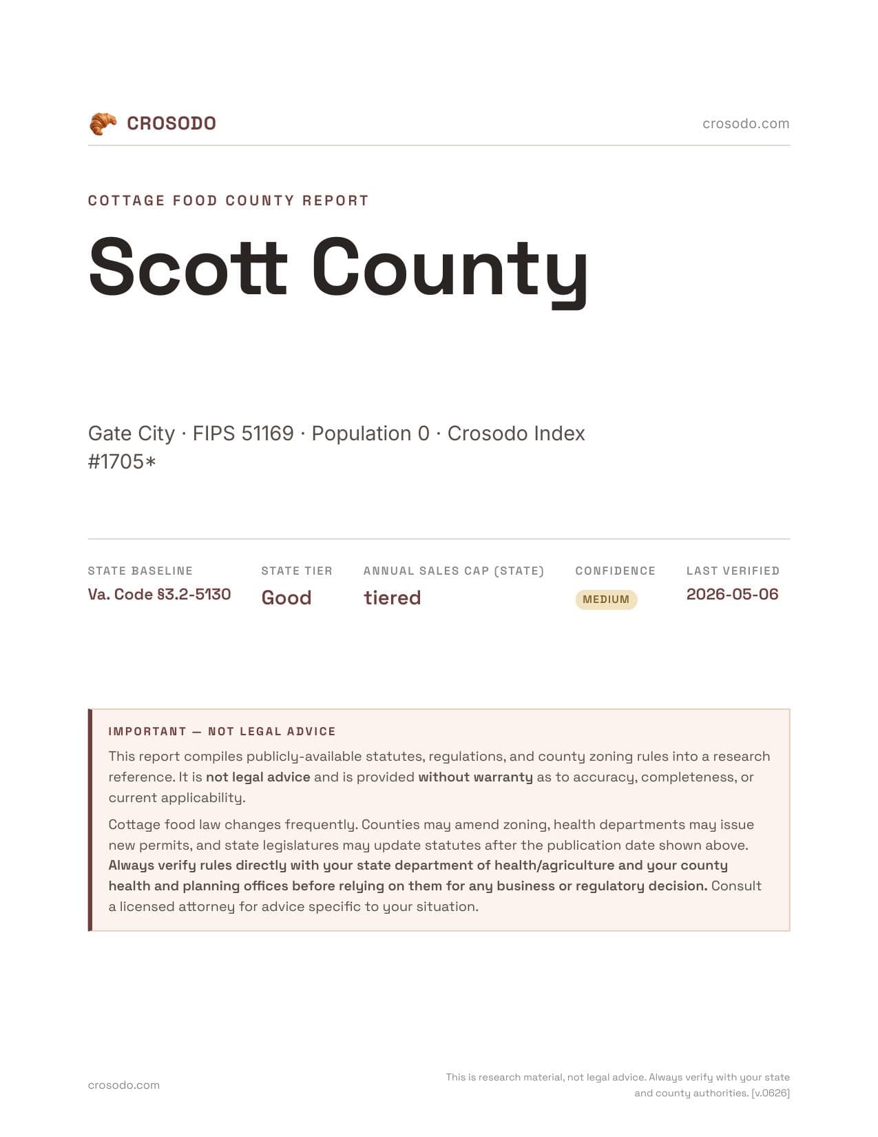 Cover of Scott County county cottage food report