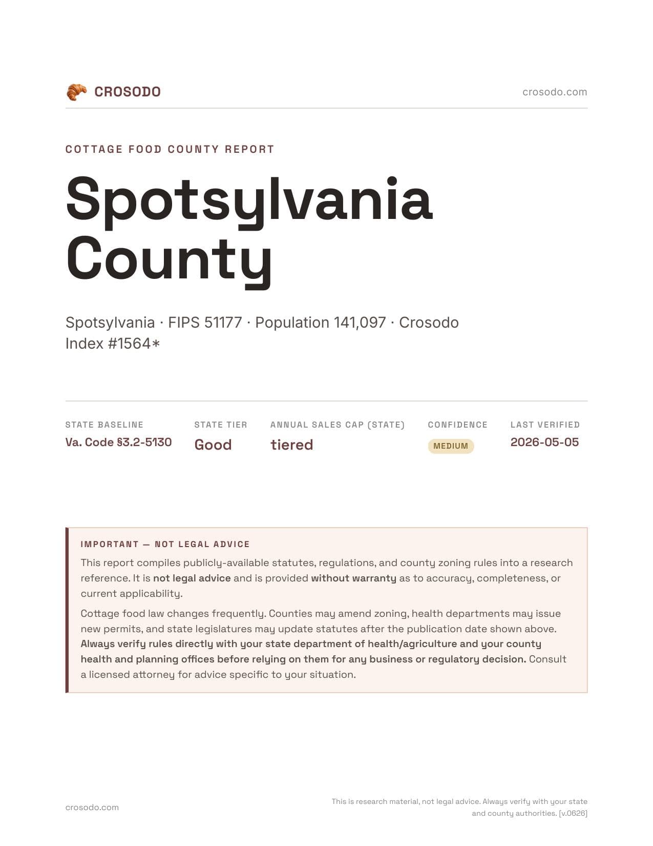 Cover of Spotsylvania County county cottage food report