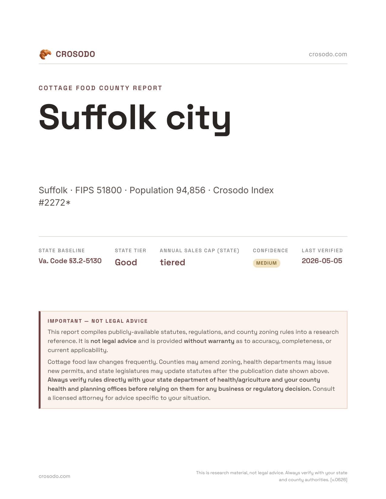 Cover of Suffolk city county cottage food report