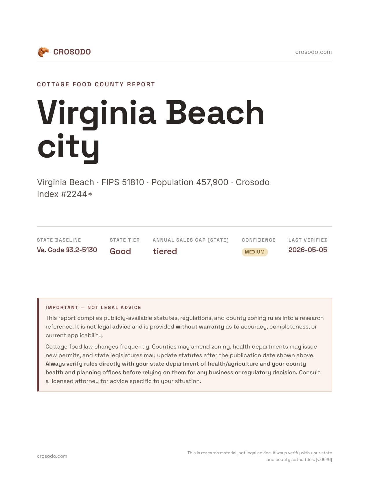 Cover of Virginia Beach city county cottage food report