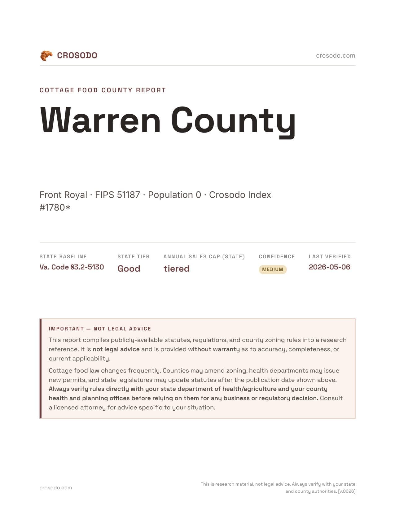 Cover of Warren County county cottage food report
