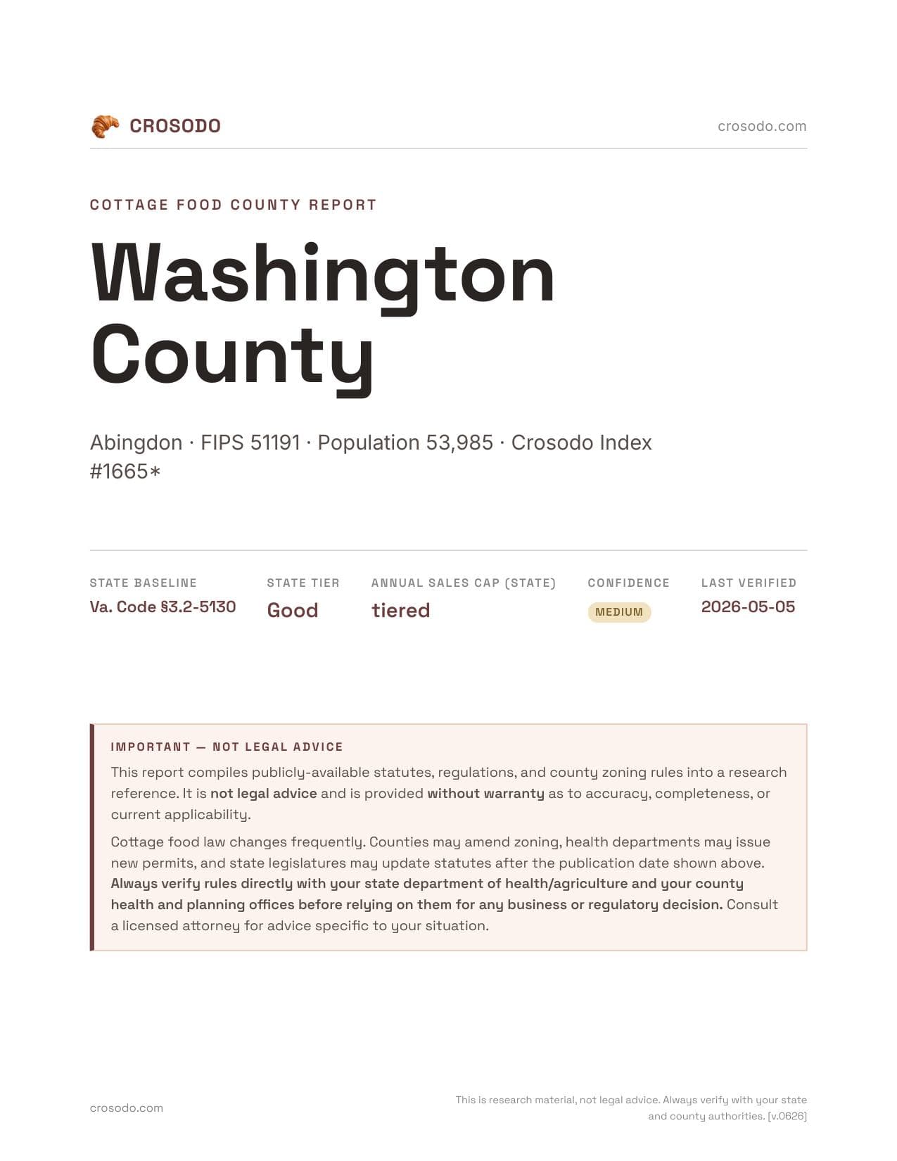 Cover of Washington County county cottage food report