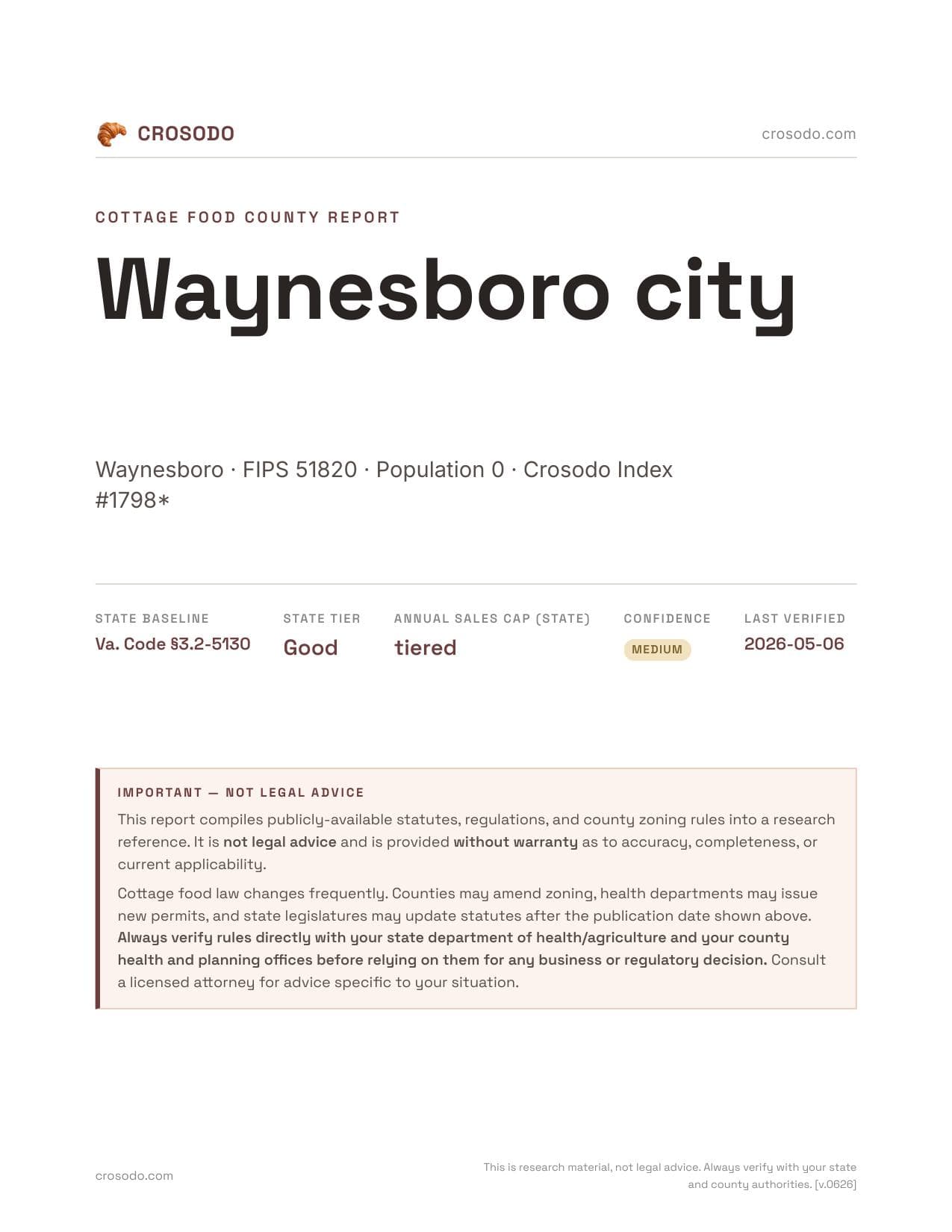 Cover of Waynesboro city county cottage food report