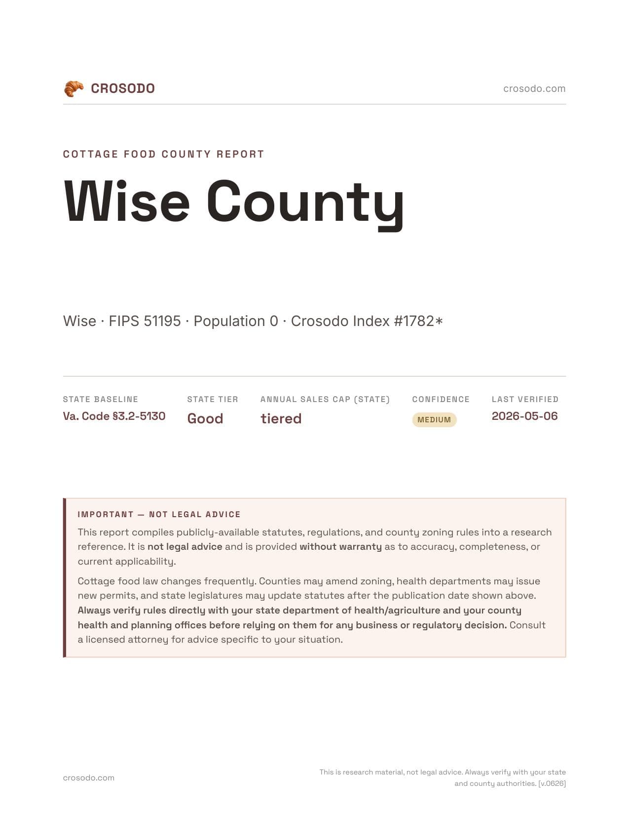 Cover of Wise County county cottage food report