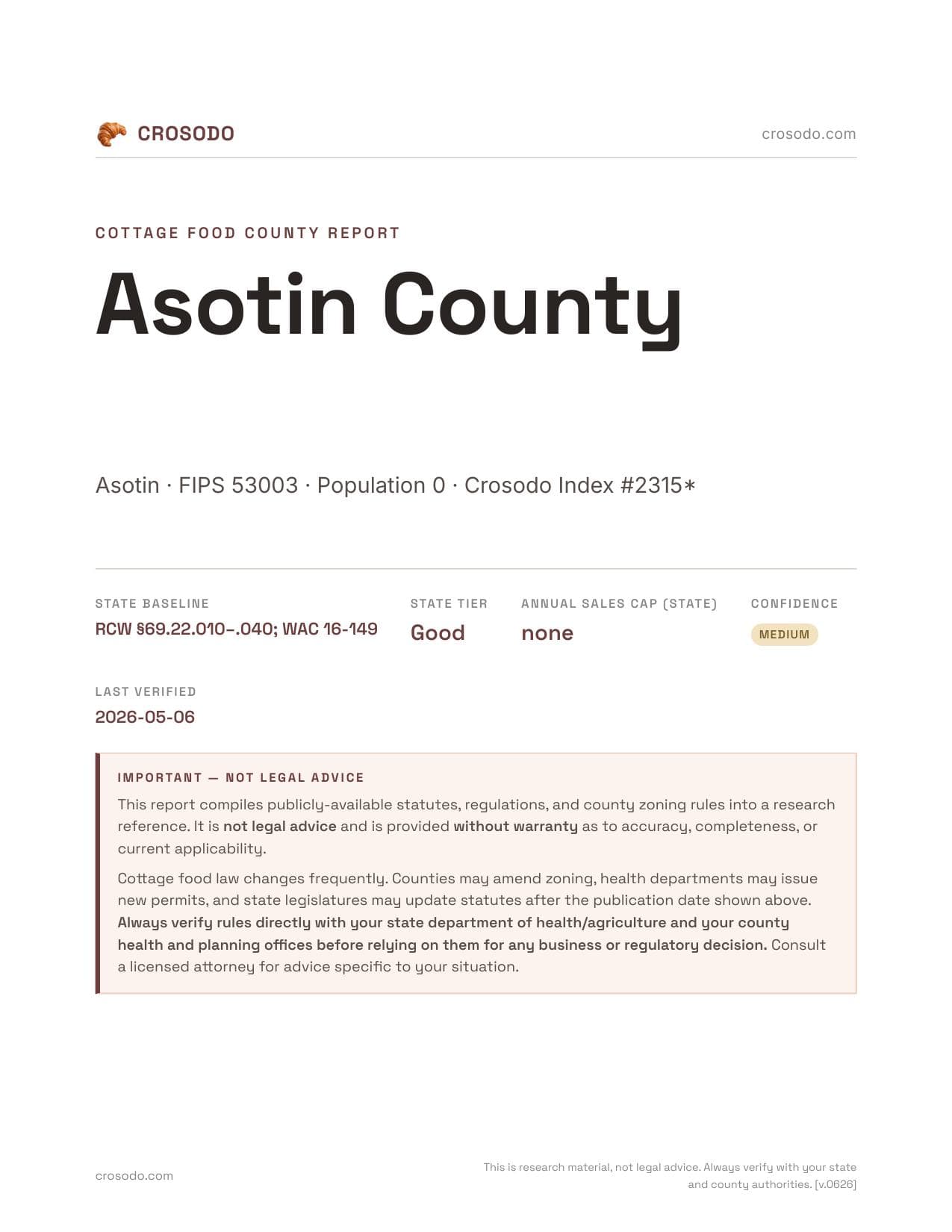 Cover of Asotin County county cottage food report