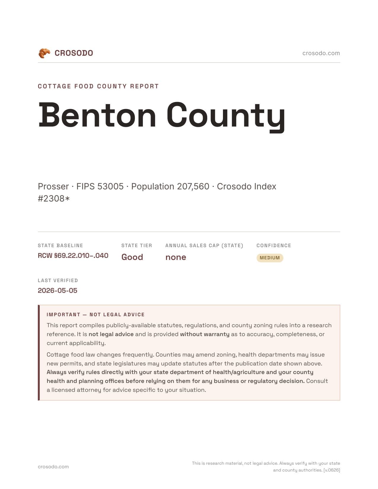 Cover of Benton County county cottage food report
