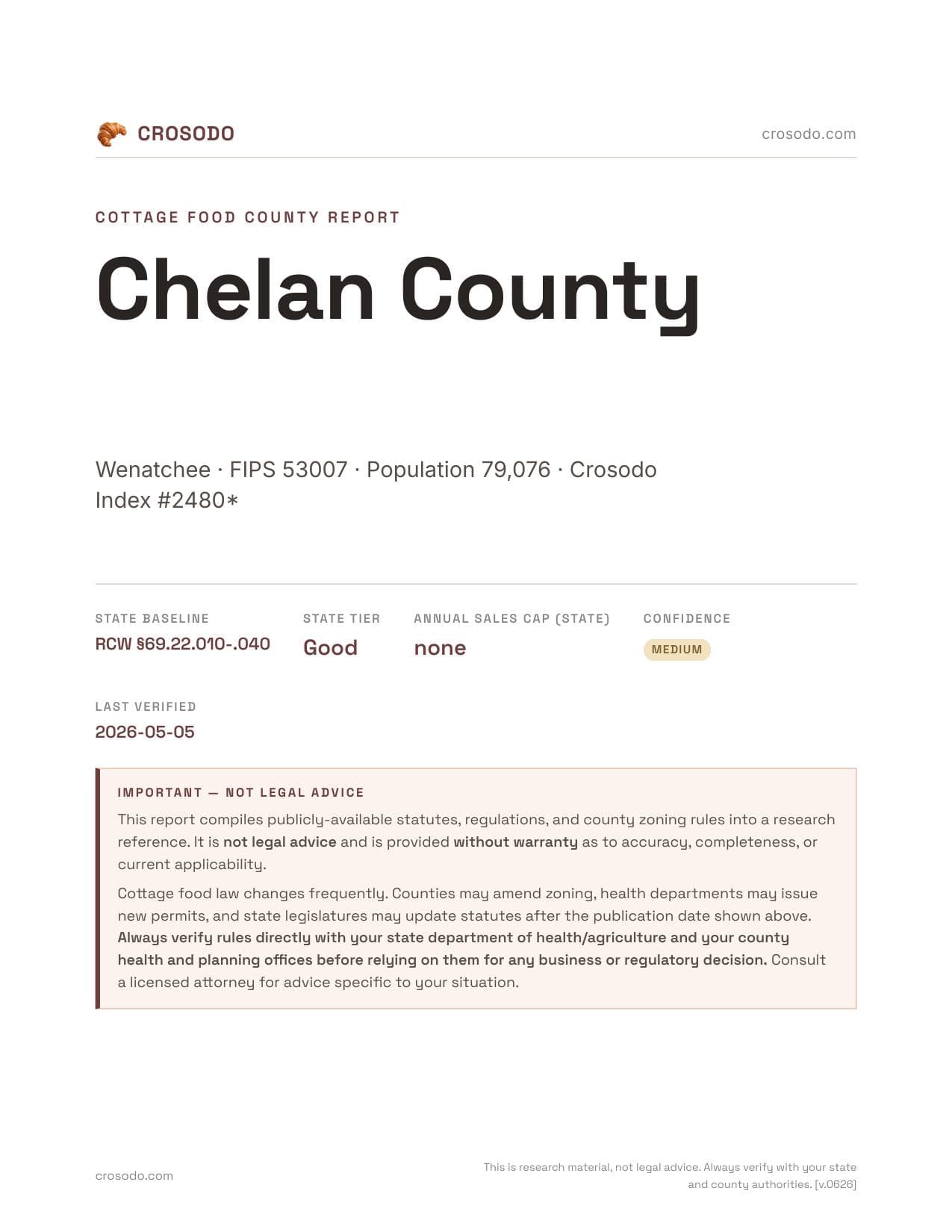 Cover of Chelan County county cottage food report