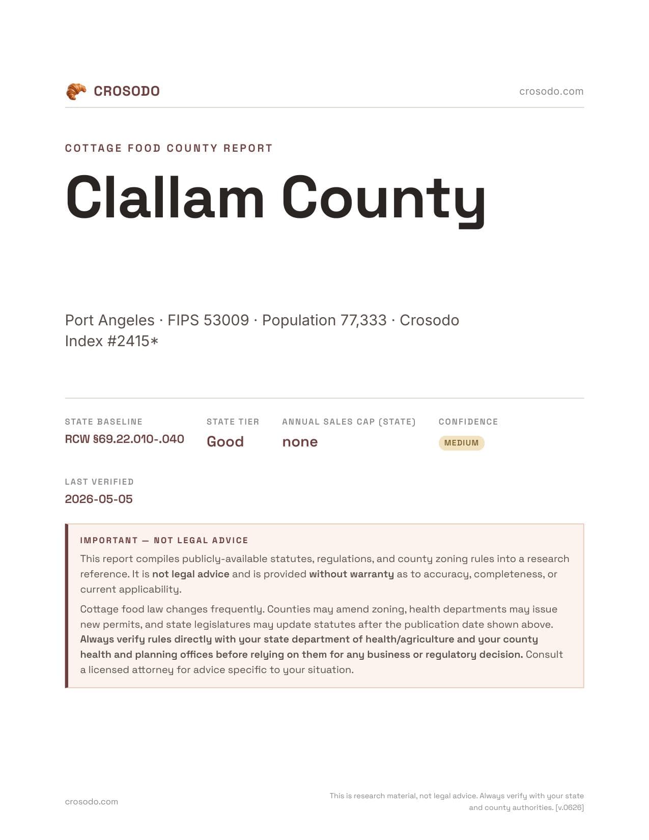 Cover of Clallam County county cottage food report