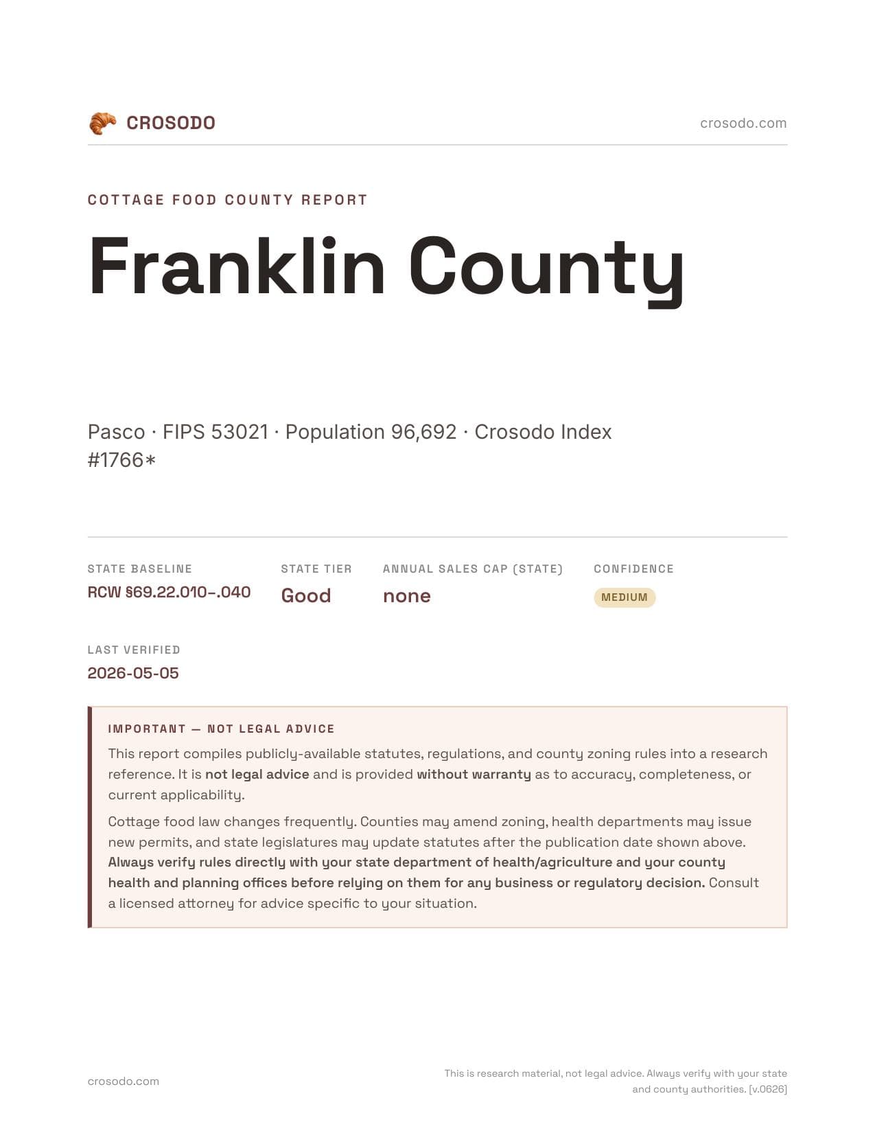 Cover of Franklin County county cottage food report