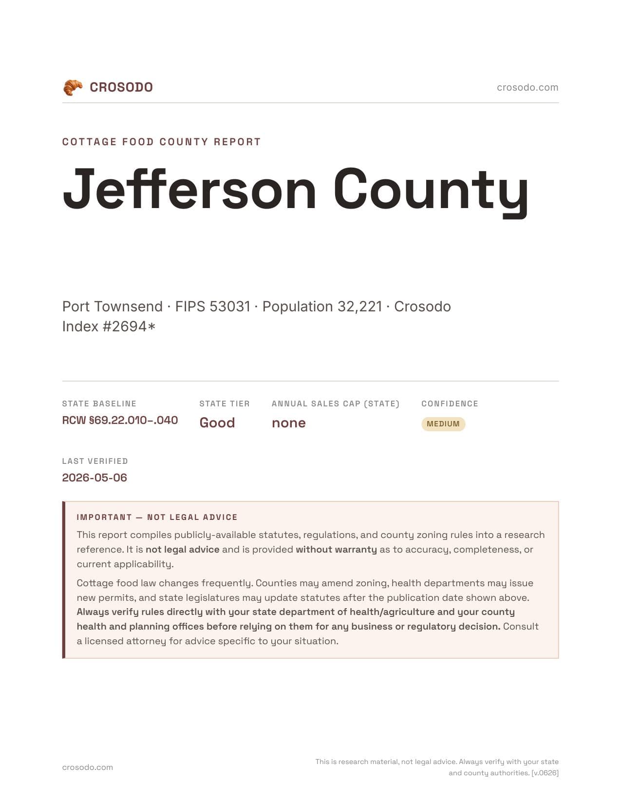 Cover of Jefferson County county cottage food report