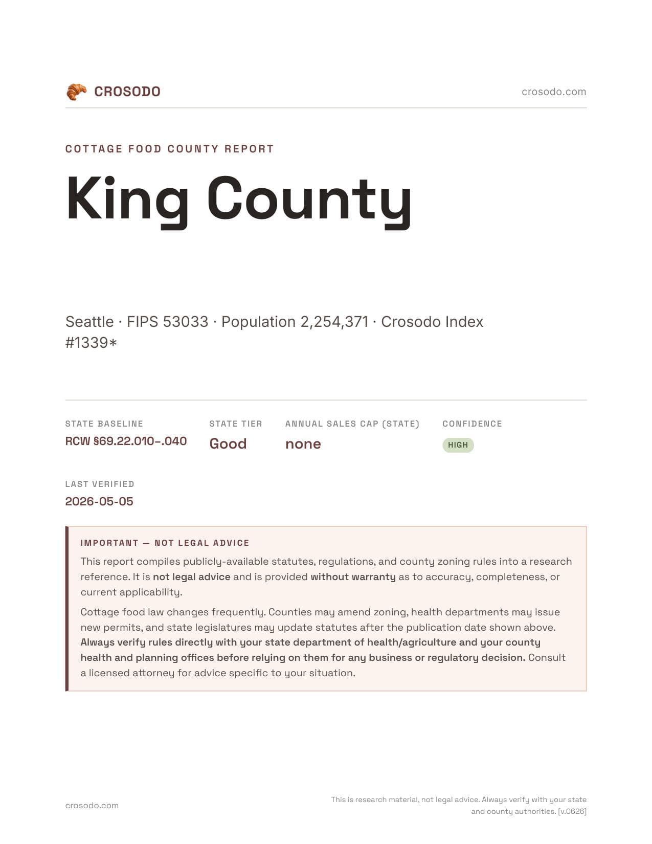 Cover of King County county cottage food report